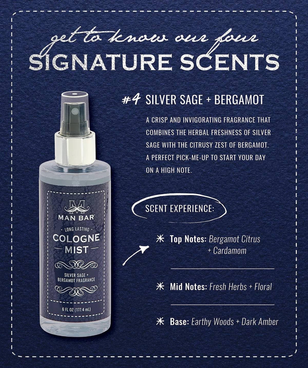 MAN BAR Cologne Mist Silver Sage & Bergamot – San Francisco Soap Company, 6 fl oz