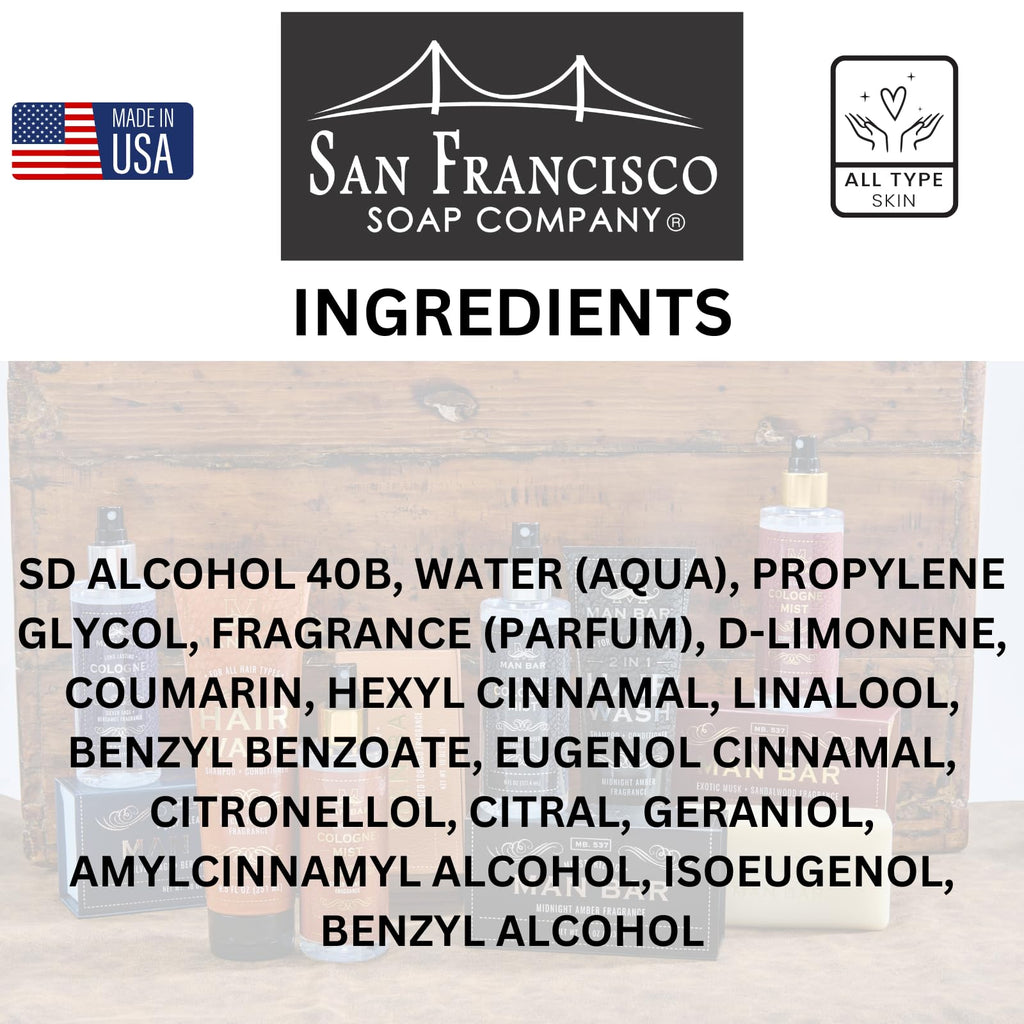 MAN BAR Cologne Mist Silver Sage & Bergamot – San Francisco Soap Company, 6 fl oz
