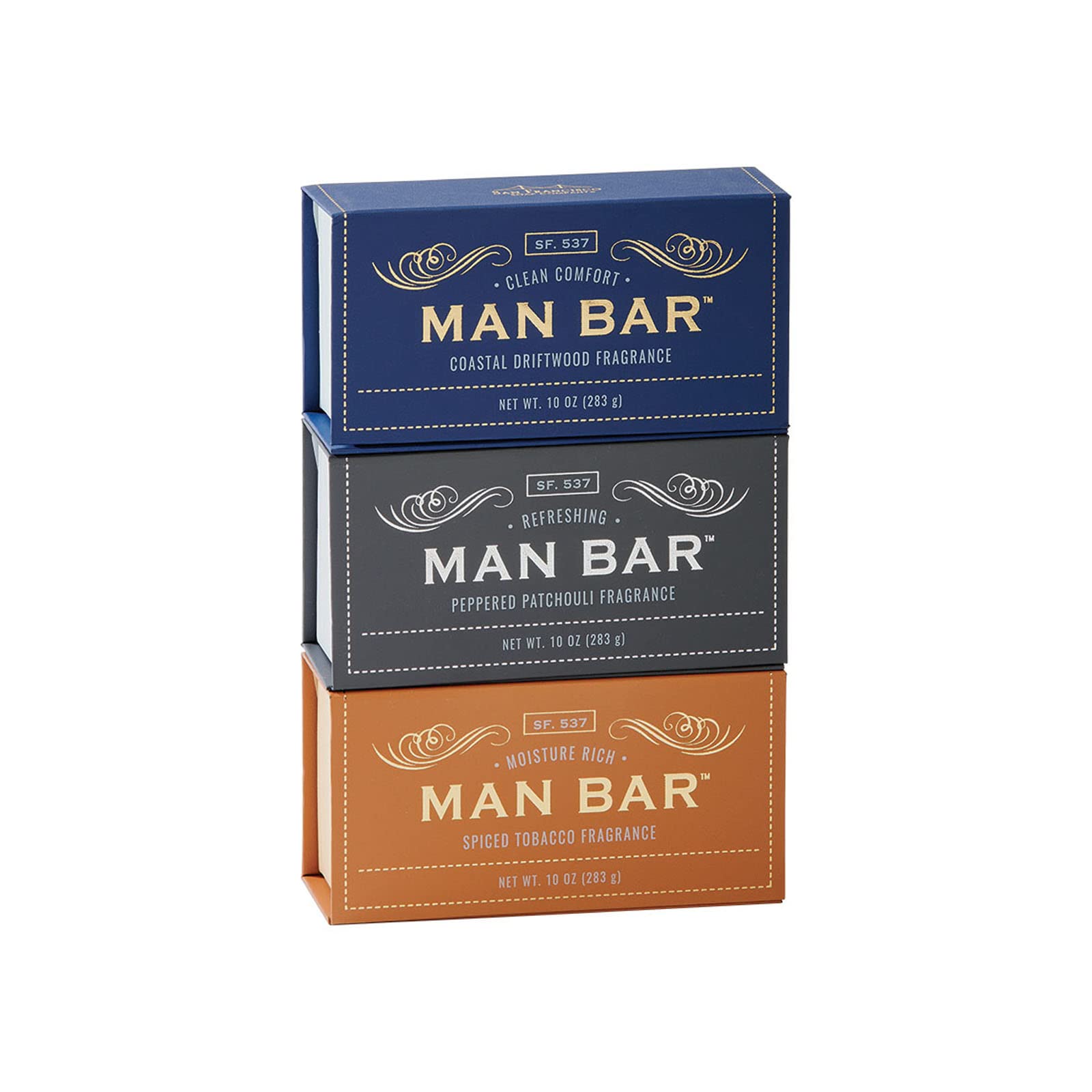 San Francisco Soap Company Man Bar 3-Piece Gift Set – Coastal Driftwood, Peppered Patchouli & Spiced Tobacco