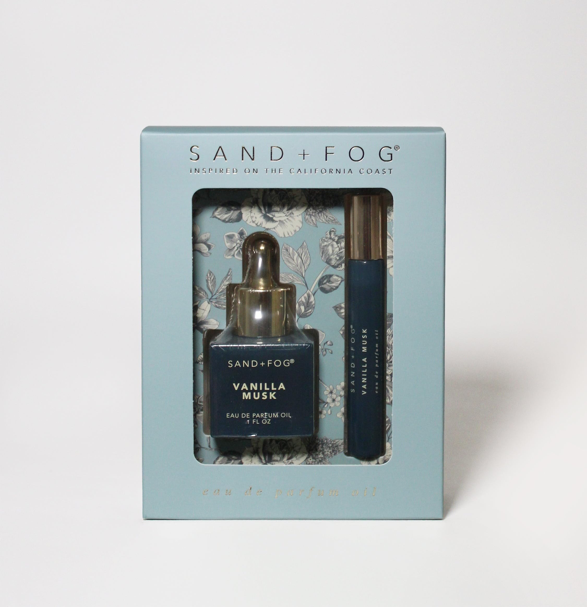 Sand + Fog Vanilla Musk Eau de Parfum Oil Gift Set with Dropper & Rollerball | 1 fl oz Dropper + 0.33 fl oz Roller