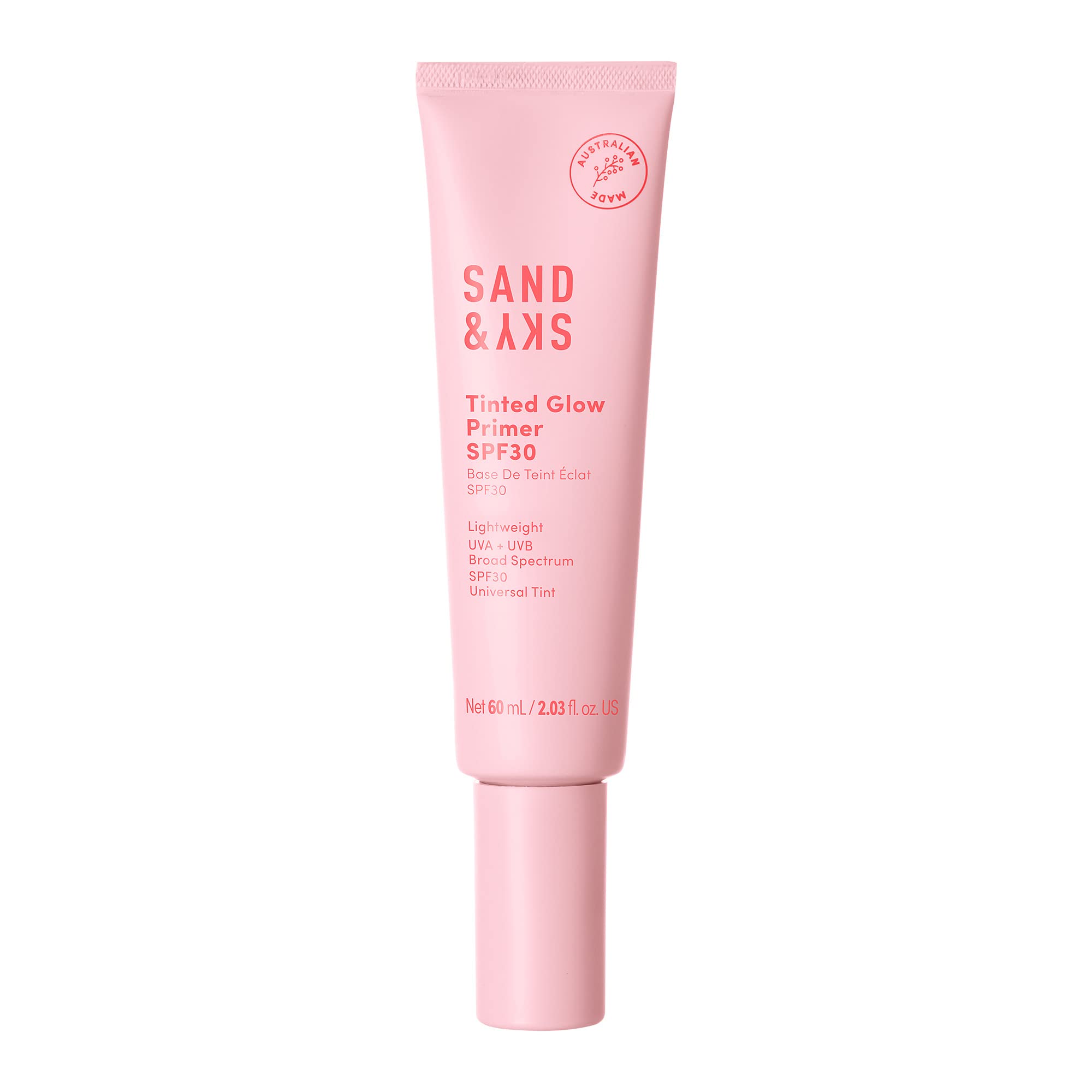 Sand & Sky Tinted Glow Primer SPF 30 – Australian Made Hydrating Primer with Rosy Tint & Broad Spectrum Protection