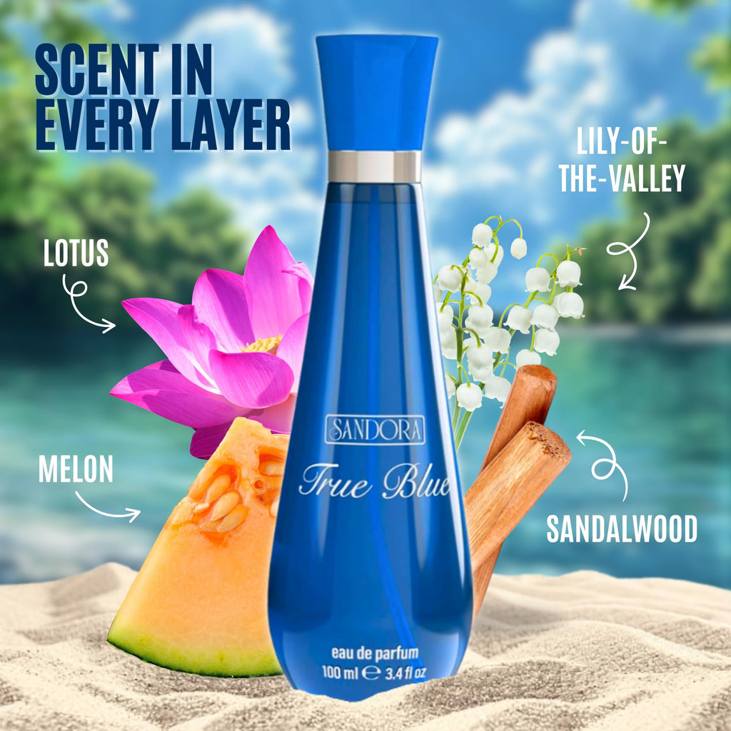 True Blue Woman Eau de Parfum by Sandora Fragrances – 100mL Fresh Aquatic Floral Scent