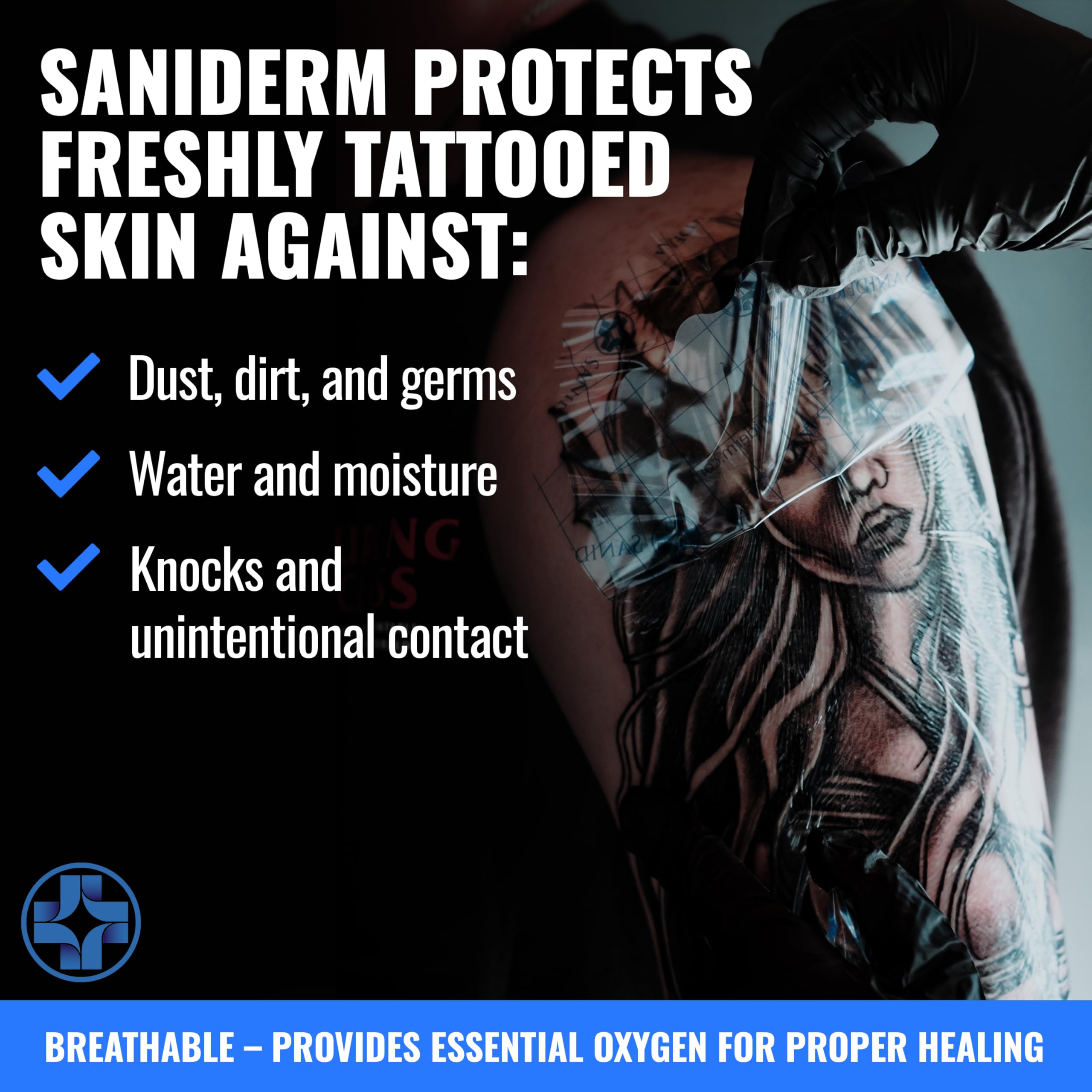 Saniderm Tattoo Aftercare Bandage – 3 Sheets (Medium Pack, 6 x 8 in) | Sterile, Waterproof, Latex-Free