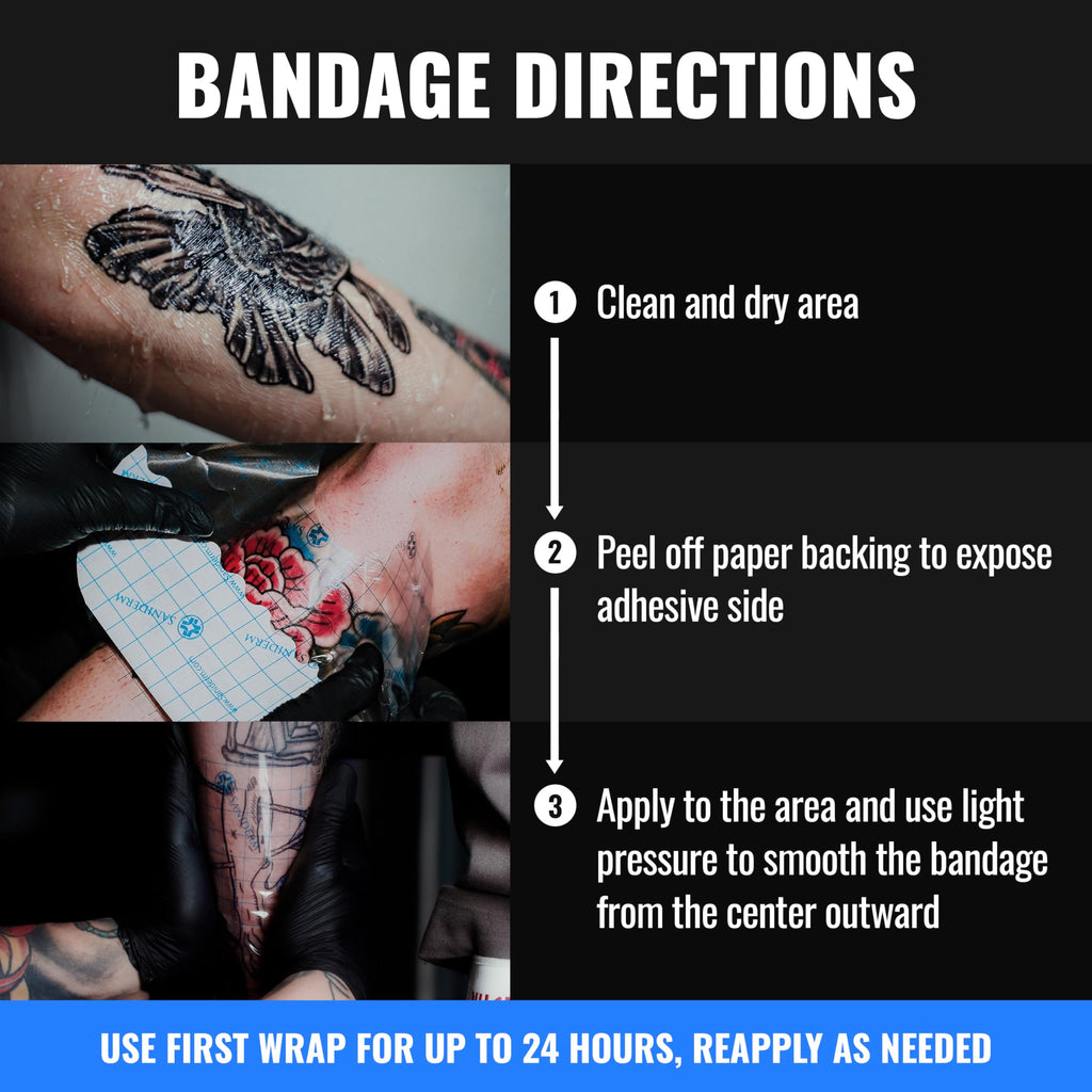 Saniderm Tattoo Aftercare Bandage – 3 Sheets (Medium Pack, 6 x 8 in) | Sterile, Waterproof, Latex-Free