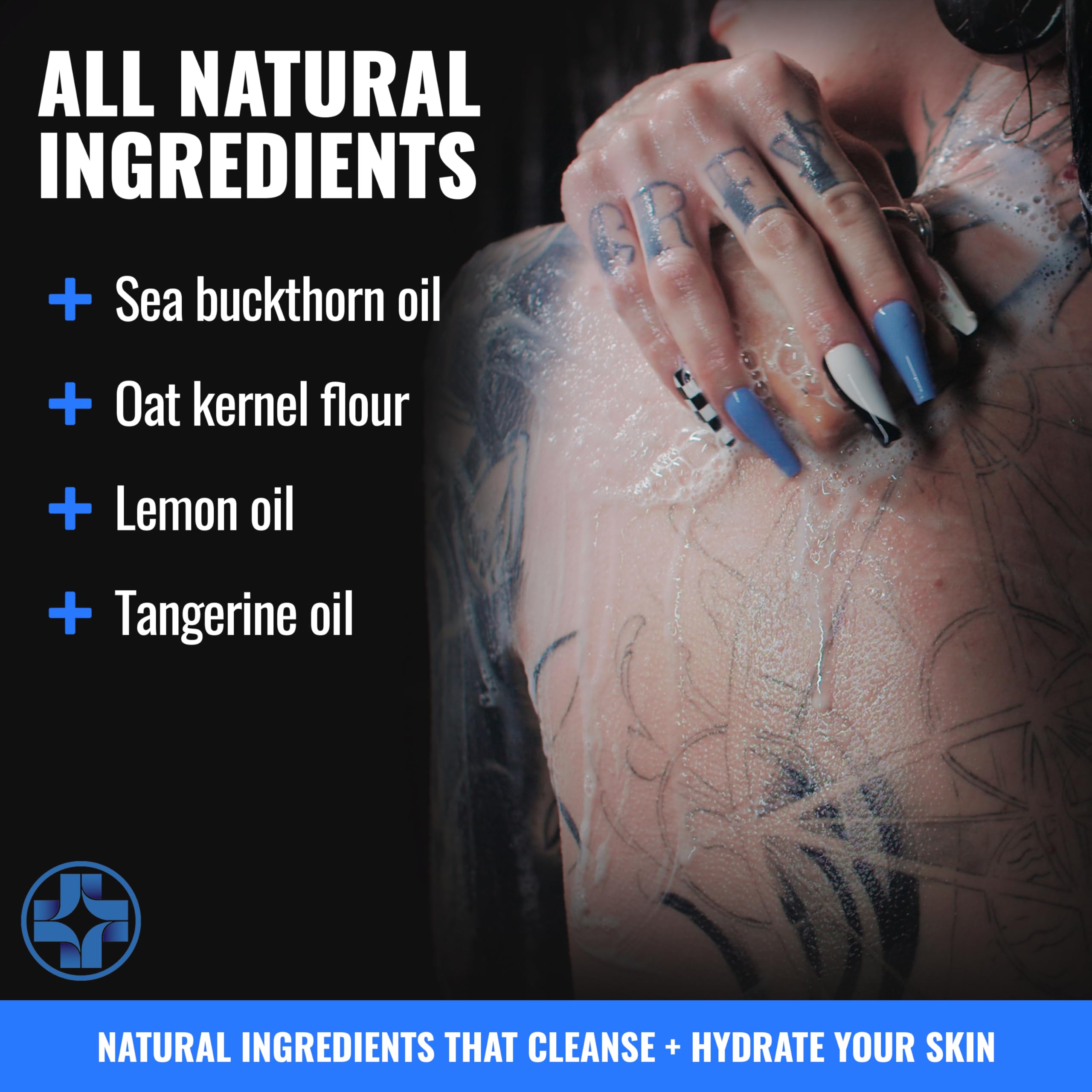 Saniderm Face & Body Bar – Citrus Tattoo Cleansing Soap with Sea Buckthorn Oil & Omega 7 (3 Bars)