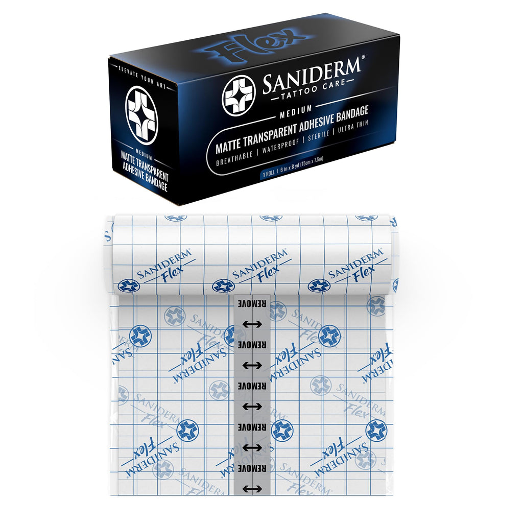 Saniderm Flex Tattoo Aftercare Bandage (New) 6 in x 8 yd – Ultra-Flexible, Matte Finish, Waterproof