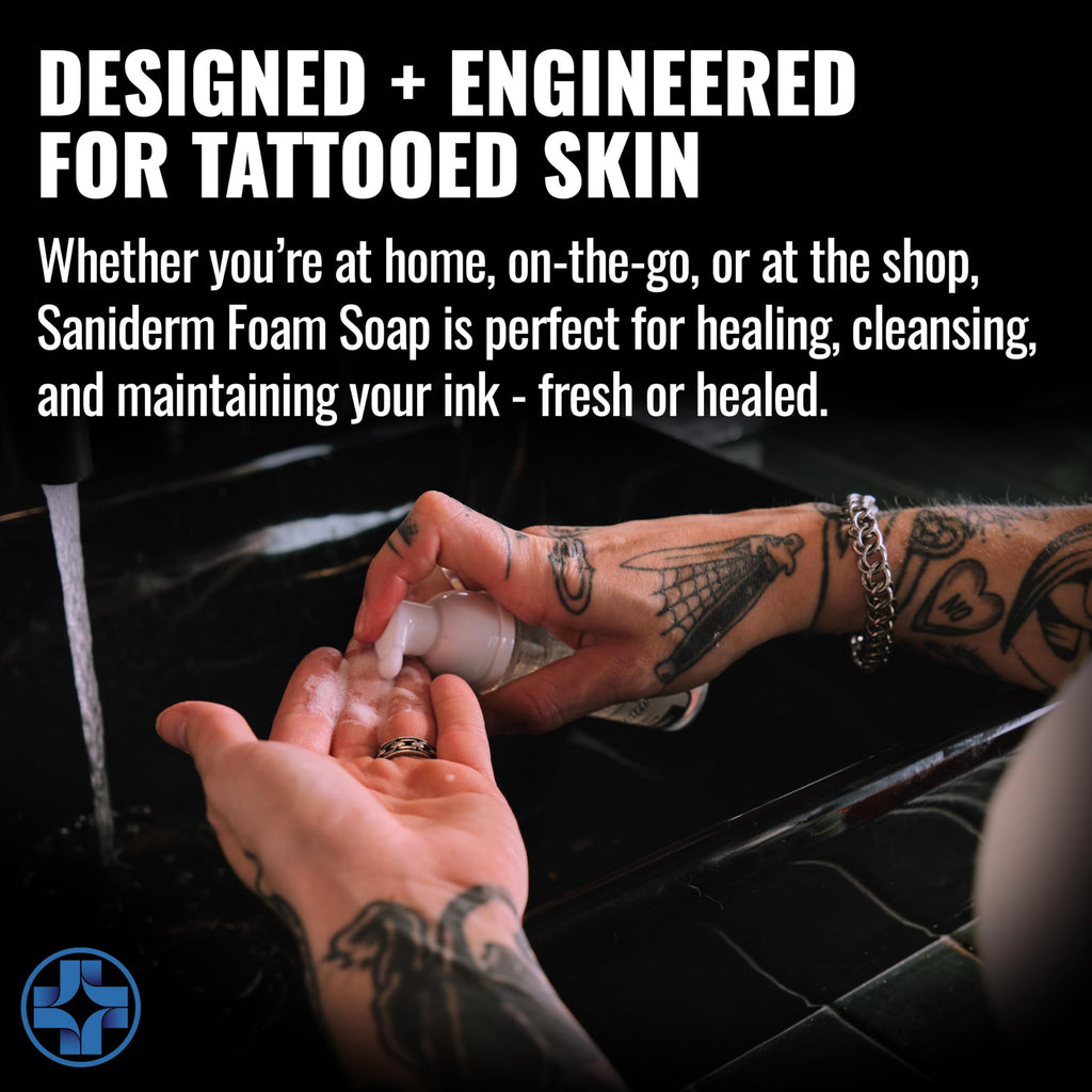 Saniderm Foaming Tattoo Soap (32oz Shop Size) – Gentle Cleanse with Colloidal Silver, Aloe Vera & Sea Buckthorn