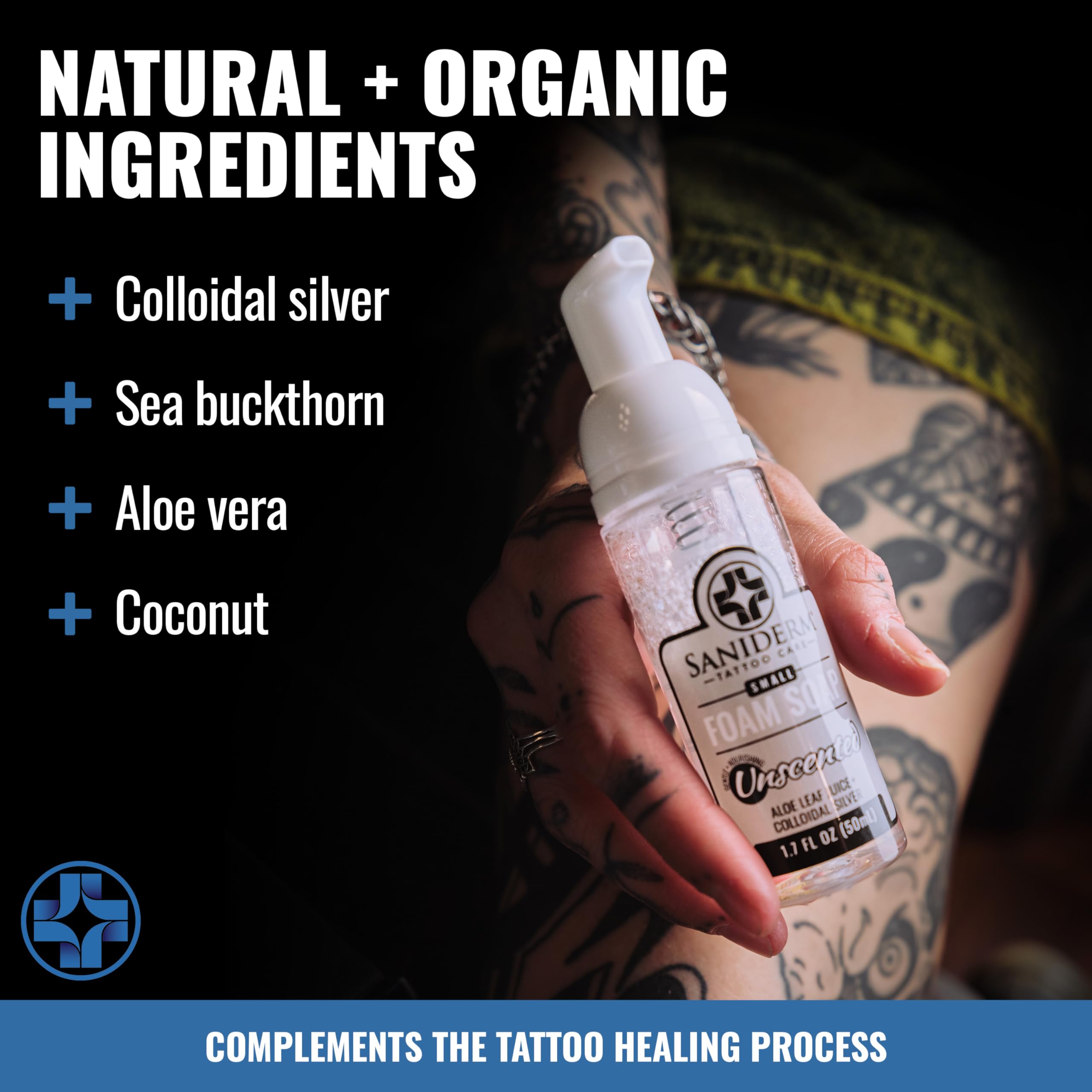 Saniderm Foaming Tattoo Soap (32oz Shop Size) – Gentle Cleanse with Colloidal Silver, Aloe Vera & Sea Buckthorn