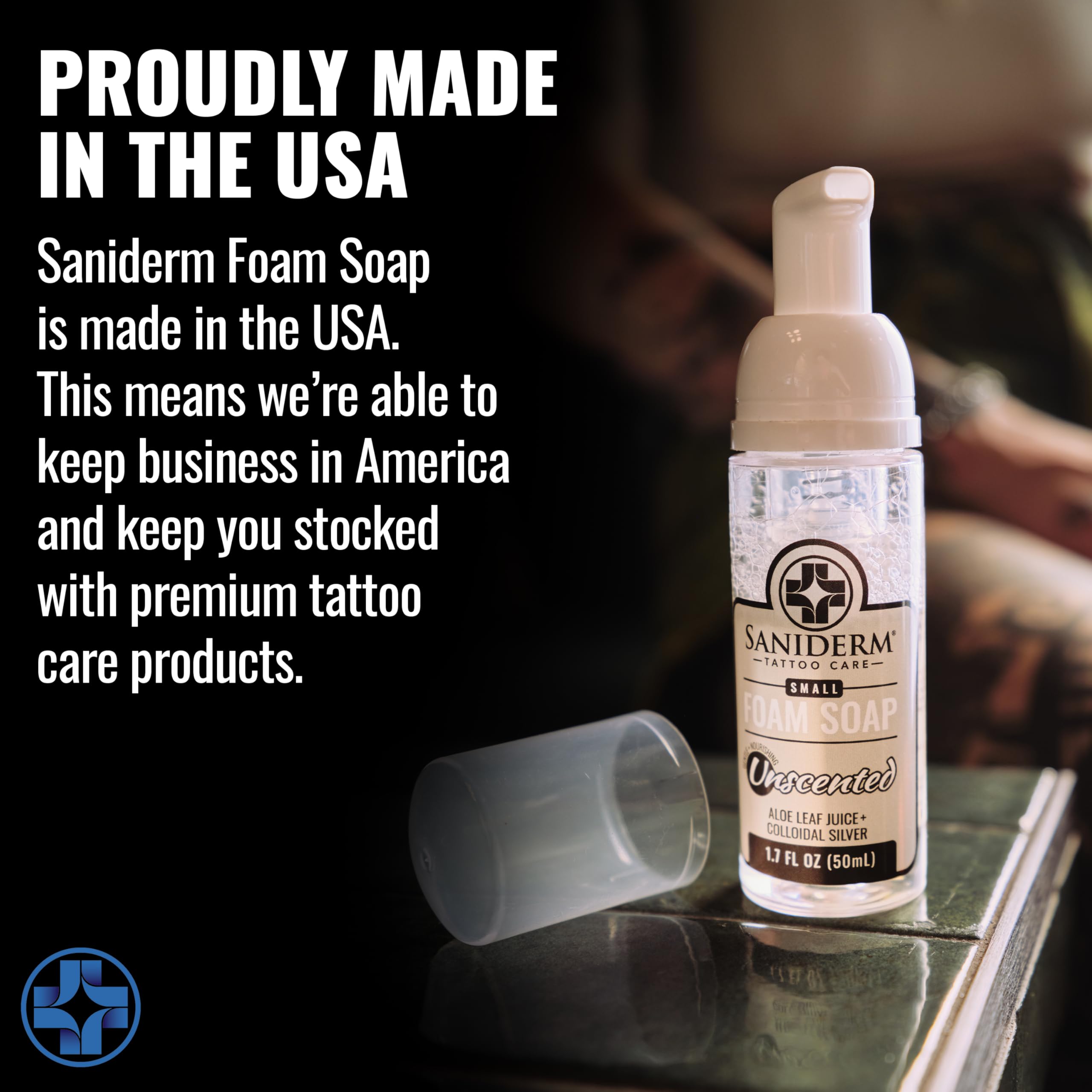 Saniderm Foaming Tattoo Soap (32oz Shop Size) – Gentle Cleanse with Colloidal Silver, Aloe Vera & Sea Buckthorn