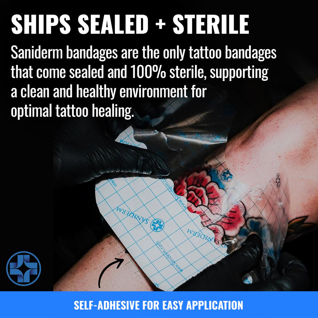 Saniderm Tattoo Aftercare Bandage – 3 Sheets (Medium Pack, 6 x 8 in) | Sterile, Waterproof, Latex-Free