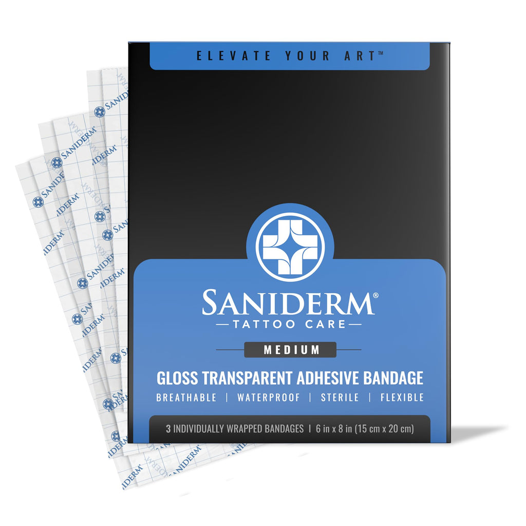 Saniderm Tattoo Aftercare Bandage – 3 Sheets (Medium Pack, 6 x 8 in) | Sterile, Waterproof, Latex-Free
