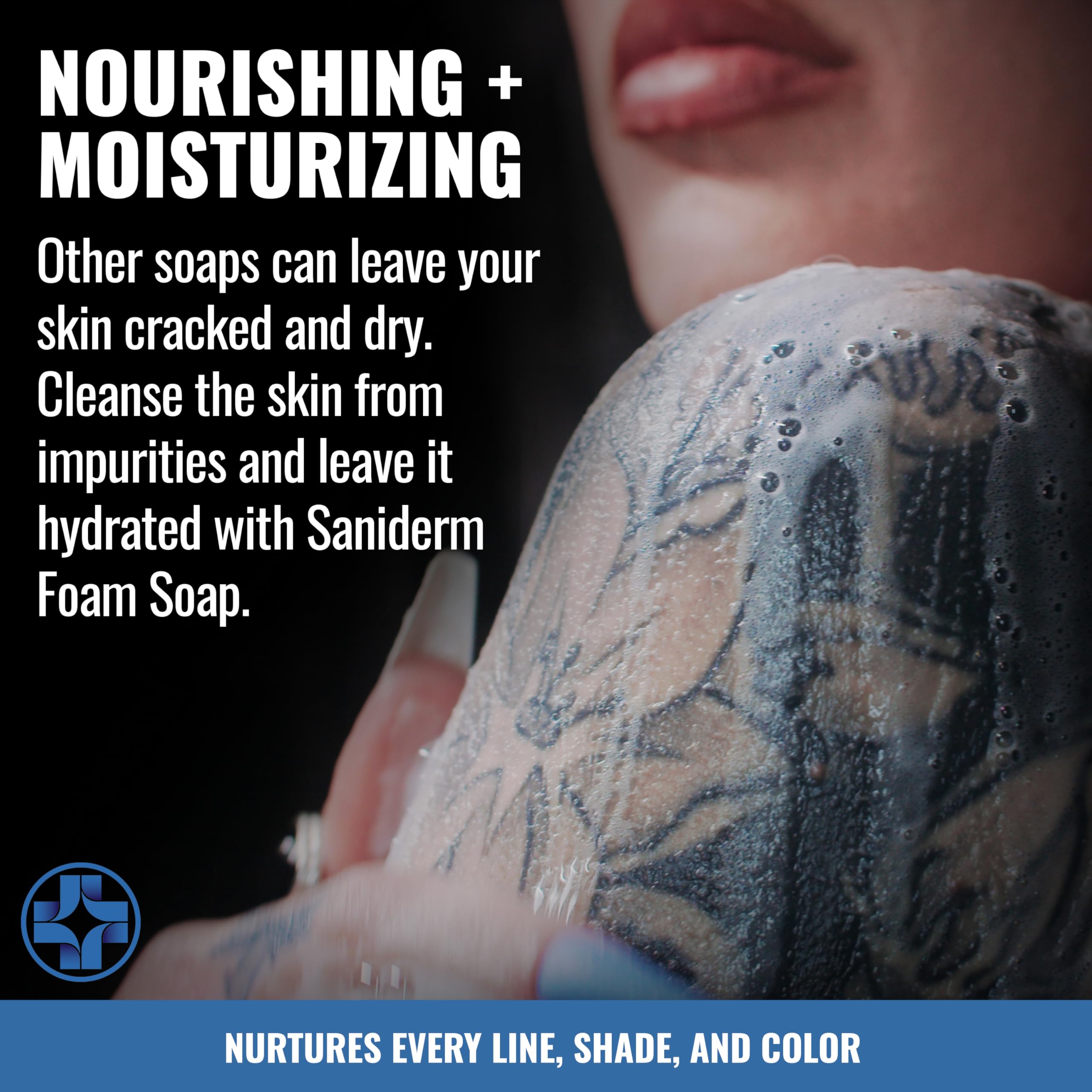 Saniderm Foaming Tattoo Soap (32oz Shop Size) – Gentle Cleanse with Colloidal Silver, Aloe Vera & Sea Buckthorn