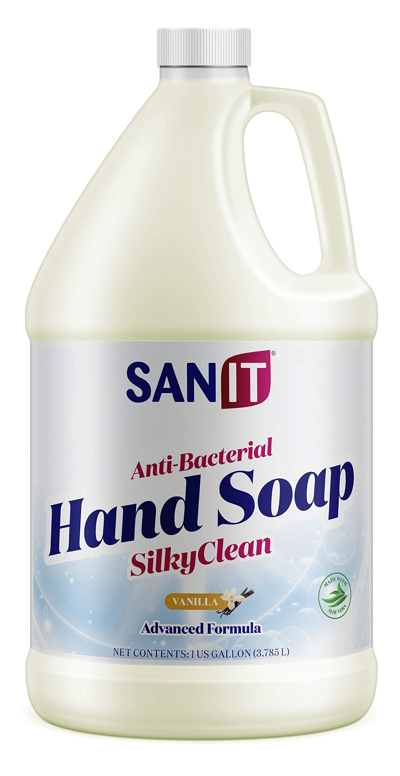 Sanit Silky Clean Antibacterial Hand Soap Refill – Coconut Oil & Aloe Vera, Vanilla, 1 Gallon, Made in USA