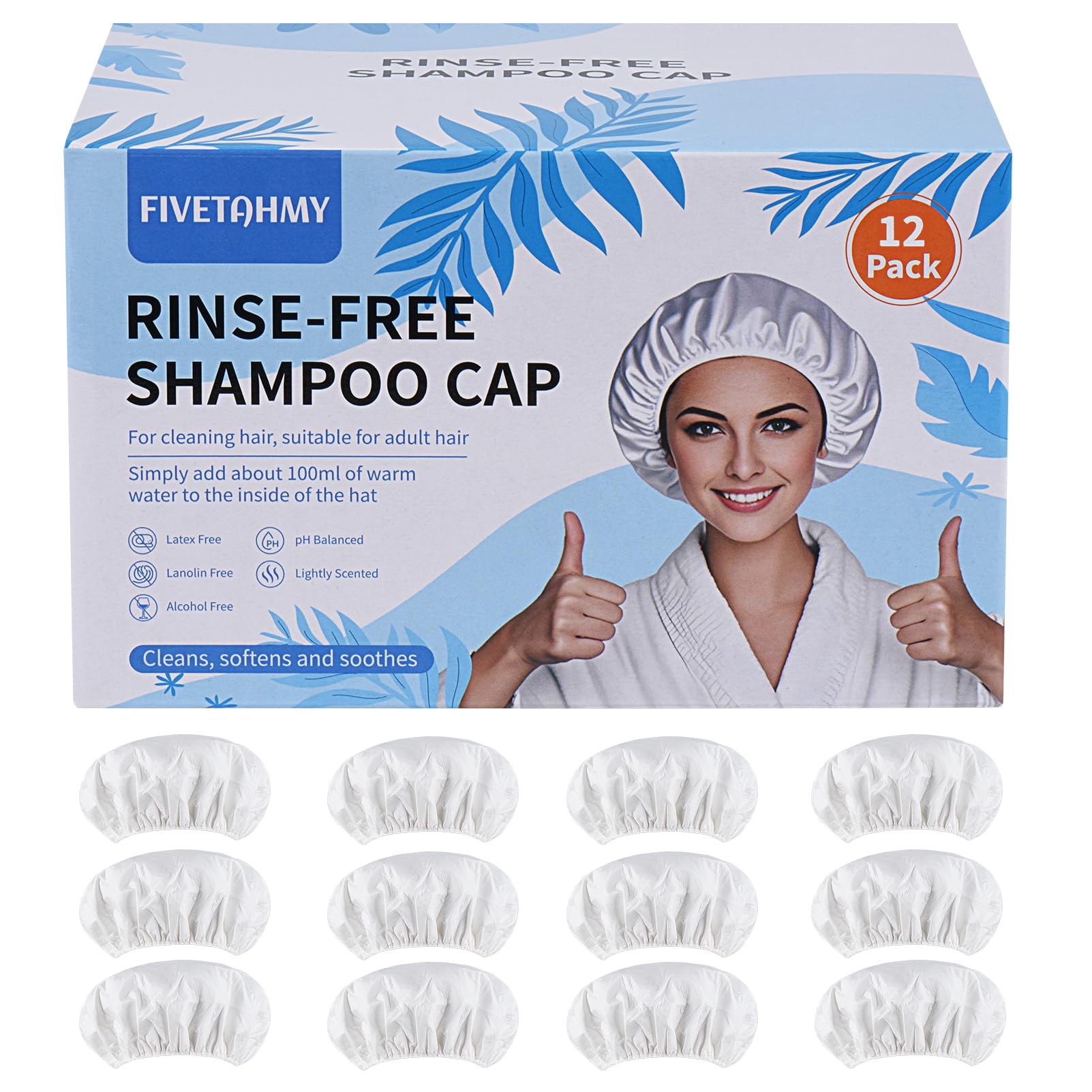 SANPUK Shampoo Cap 12 Pack – No-Rinse, Waterless Hair Care for Adults, Bedridden & Seniors