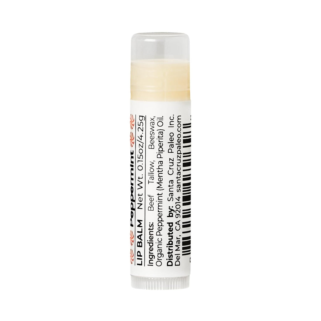 Santa Cruz Paleo Grass Fed Beef Tallow & Beeswax Peppermint Lip Balm – 4 Pack, Hypoallergenic & Long-Lasting
