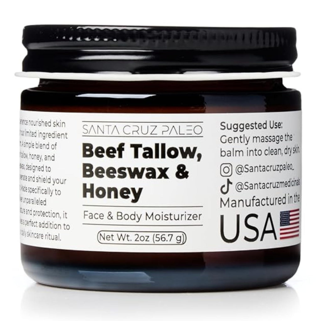 Santa Cruz Paleo Beef Tallow Honey Moisturizer — Unscented, Non-Comedogenic, 2 oz