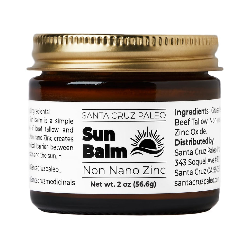 Santa Cruz Paleo Beef Tallow Sun Balm with Non-Nano Zinc Oxide – Unscented, Sunscreen Free, 2 oz