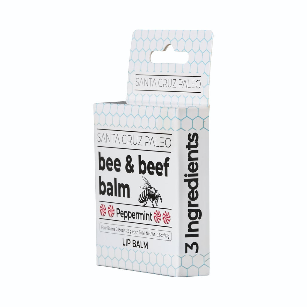 Santa Cruz Paleo Grass Fed Beef Tallow & Beeswax Peppermint Lip Balm – 4 Pack, Hypoallergenic & Long-Lasting
