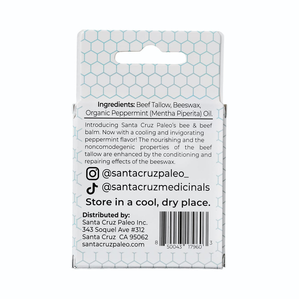 Santa Cruz Paleo Grass Fed Beef Tallow & Beeswax Peppermint Lip Balm – 4 Pack, Hypoallergenic & Long-Lasting