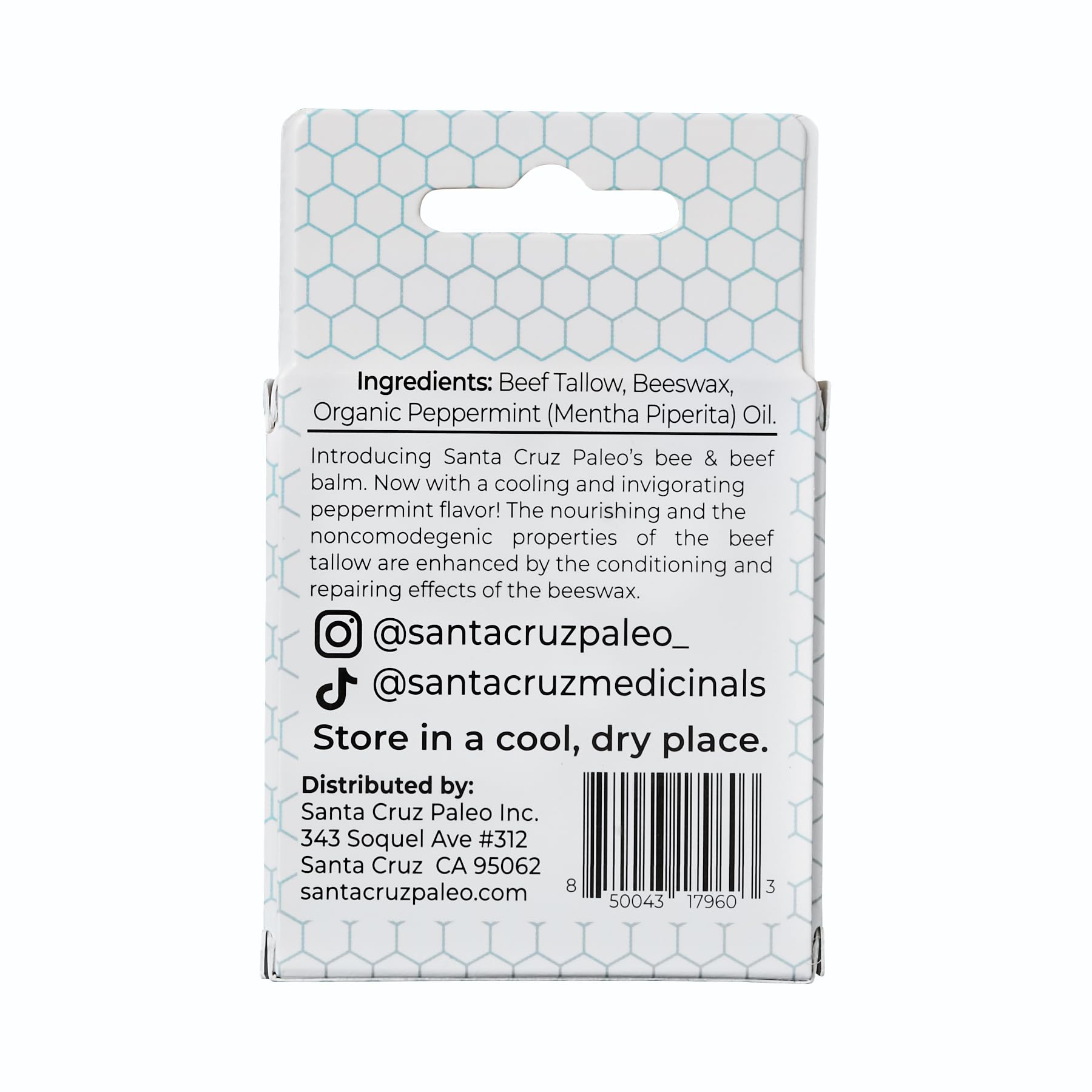 Santa Cruz Paleo Grass Fed Beef Tallow & Beeswax Peppermint Lip Balm – 4 Pack, Hypoallergenic & Long-Lasting