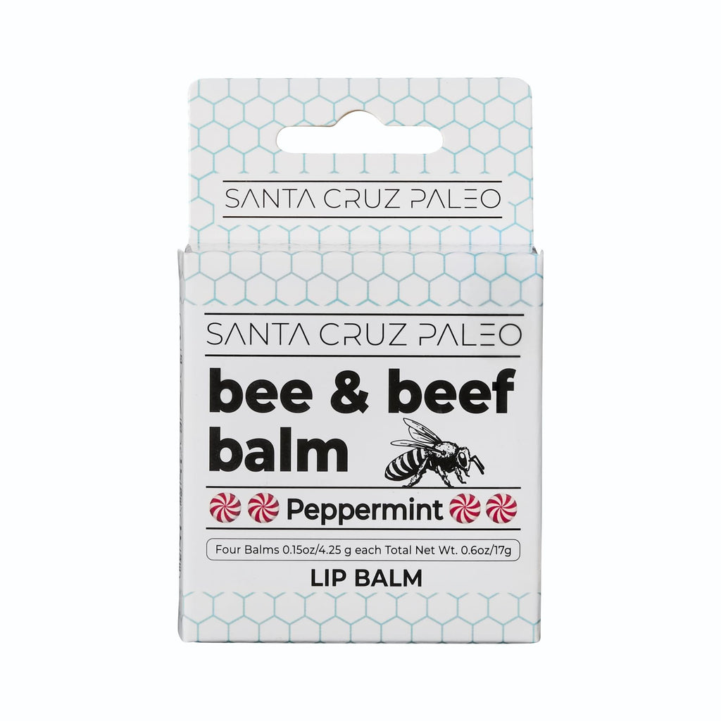 Santa Cruz Paleo Grass Fed Beef Tallow & Beeswax Peppermint Lip Balm – 4 Pack, Hypoallergenic & Long-Lasting