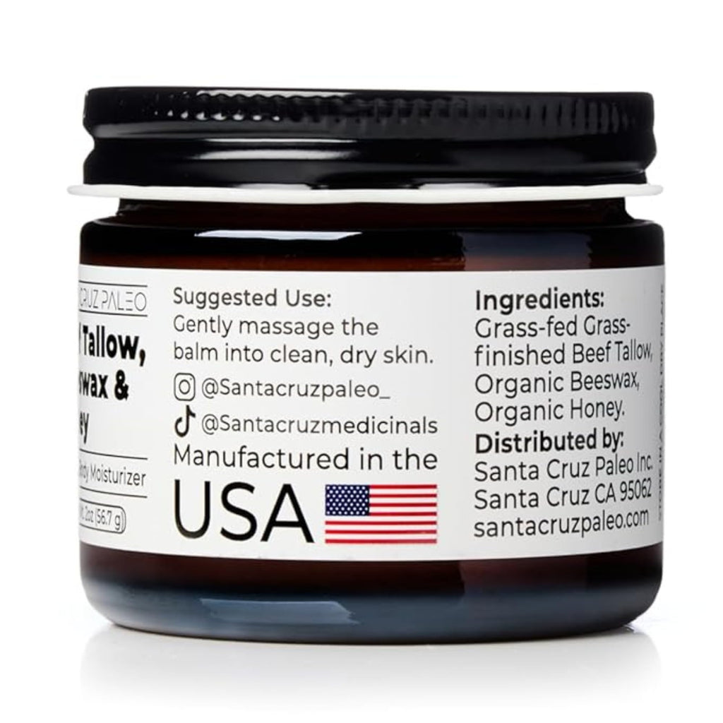 Santa Cruz Paleo Beef Tallow Honey Moisturizer — Unscented, Non-Comedogenic, 2 oz