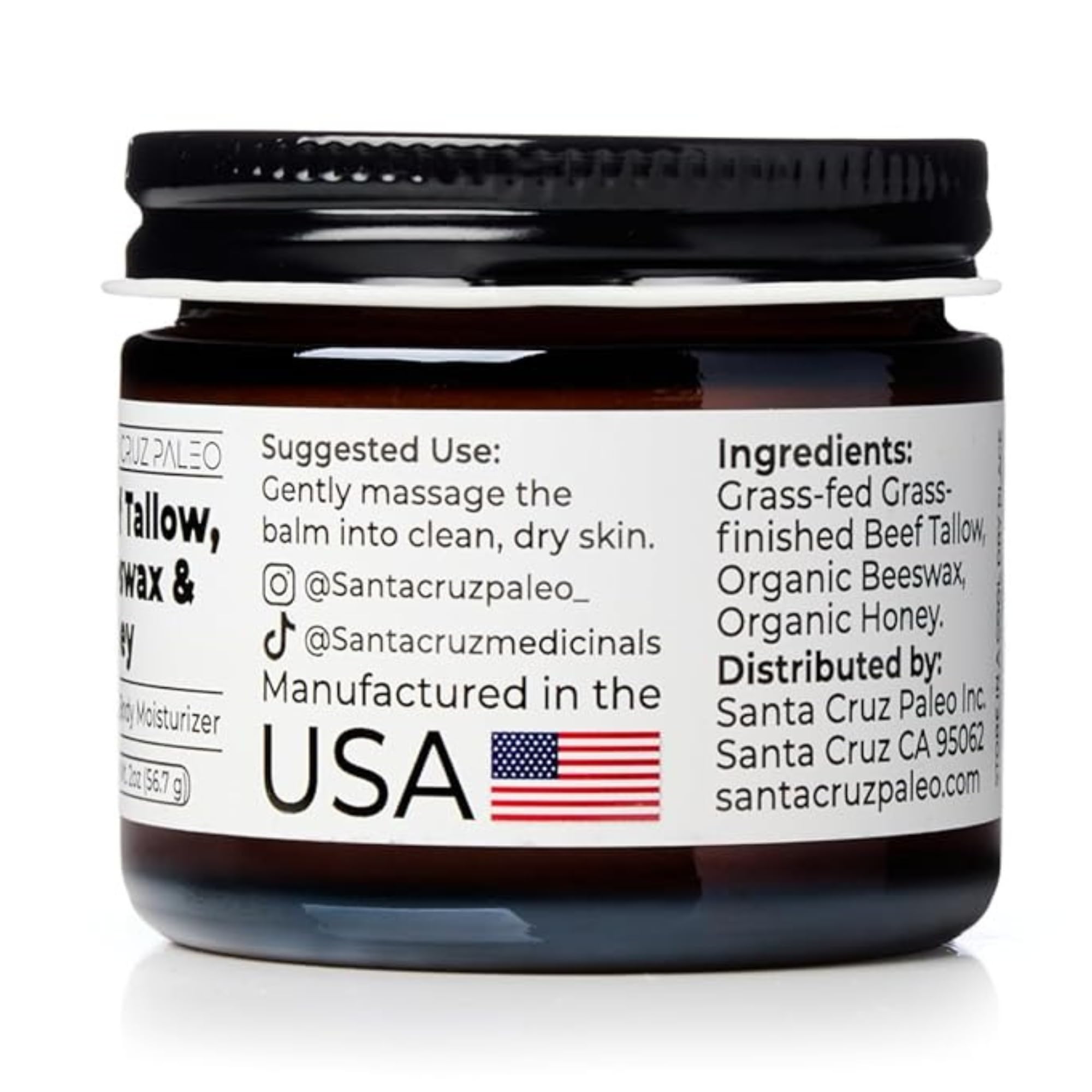 Santa Cruz Paleo Beef Tallow Honey Moisturizer — Unscented, Non-Comedogenic, 2 oz