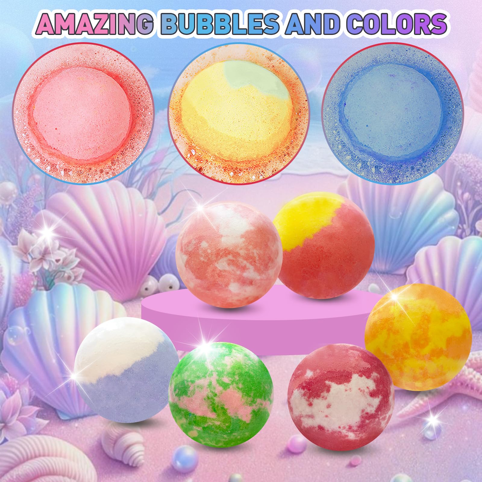 Santrela Kids Bath Bombs with Surprise Inside – 12pc Gift Set with Mermaid Toys & Hair Clips