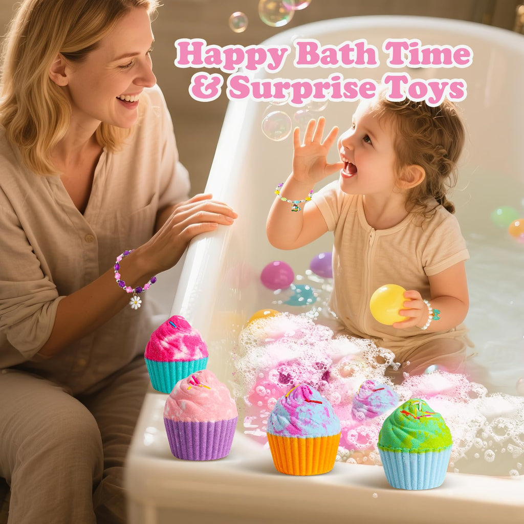 Santrela Cupcake Bath Bombs for Kids – 8-Pack Gift Set with Surprise Jewelry Inside