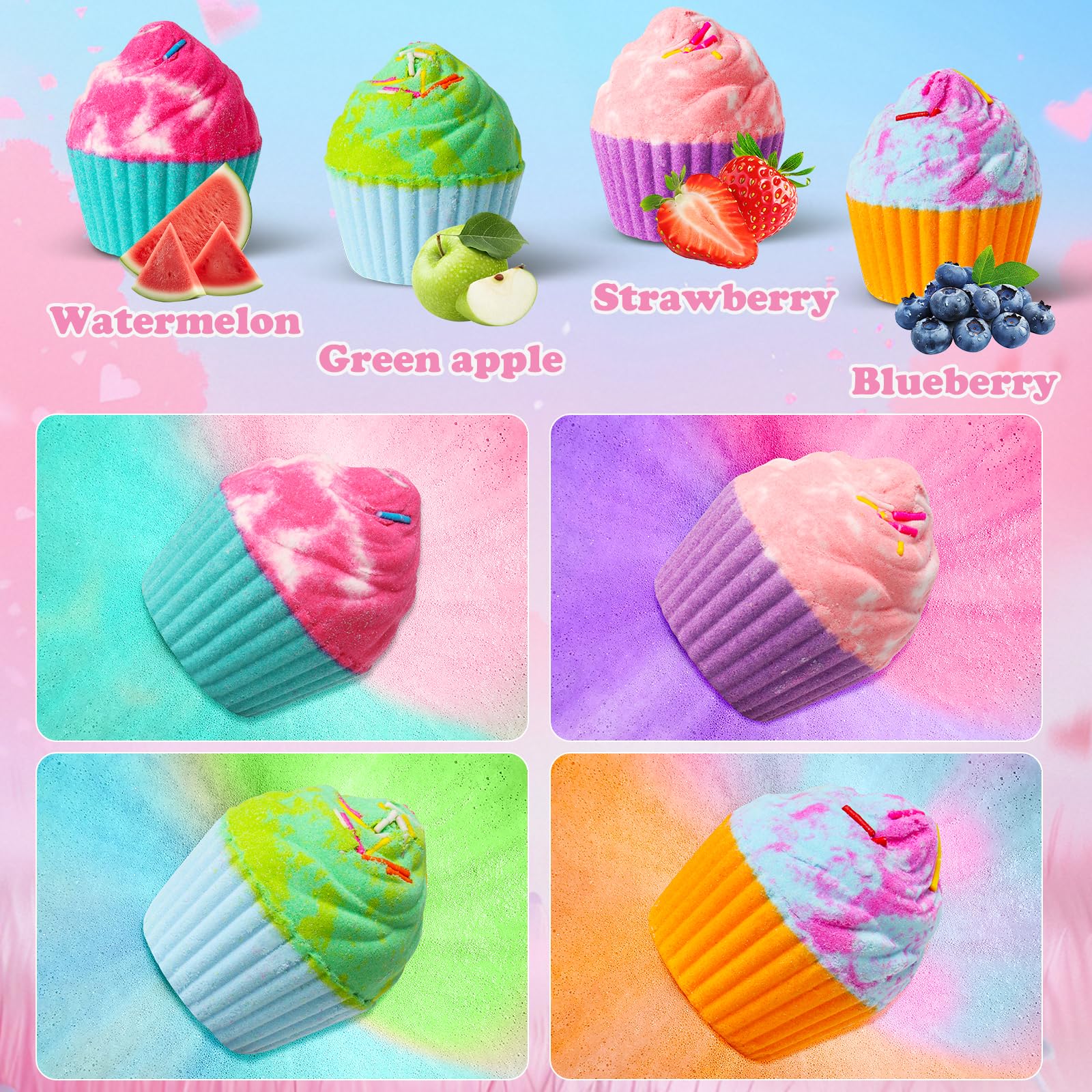 Santrela Cupcake Bath Bombs for Kids – 8-Pack Gift Set with Surprise Jewelry Inside