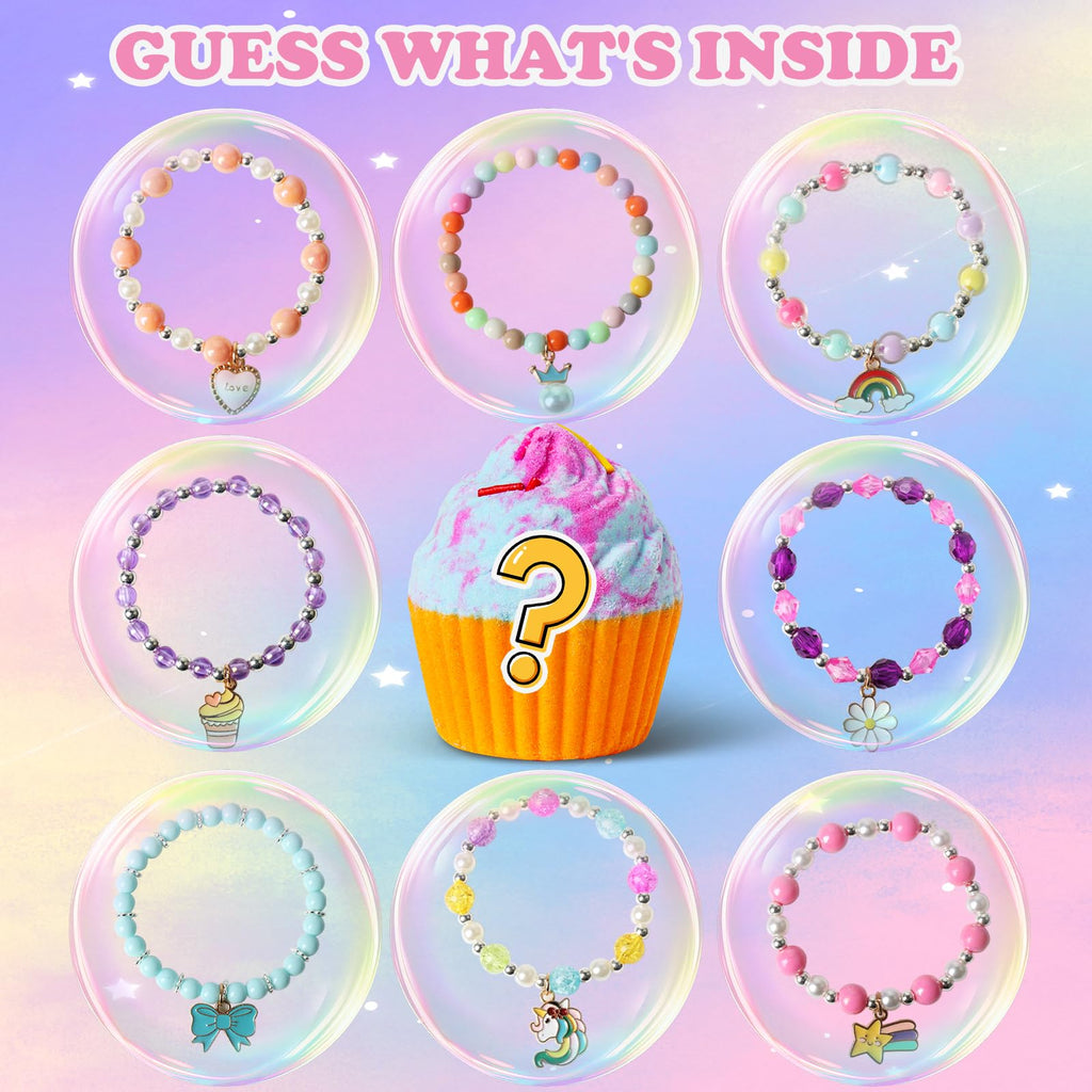 Santrela Cupcake Bath Bombs for Kids – 8-Pack Gift Set with Surprise Jewelry Inside