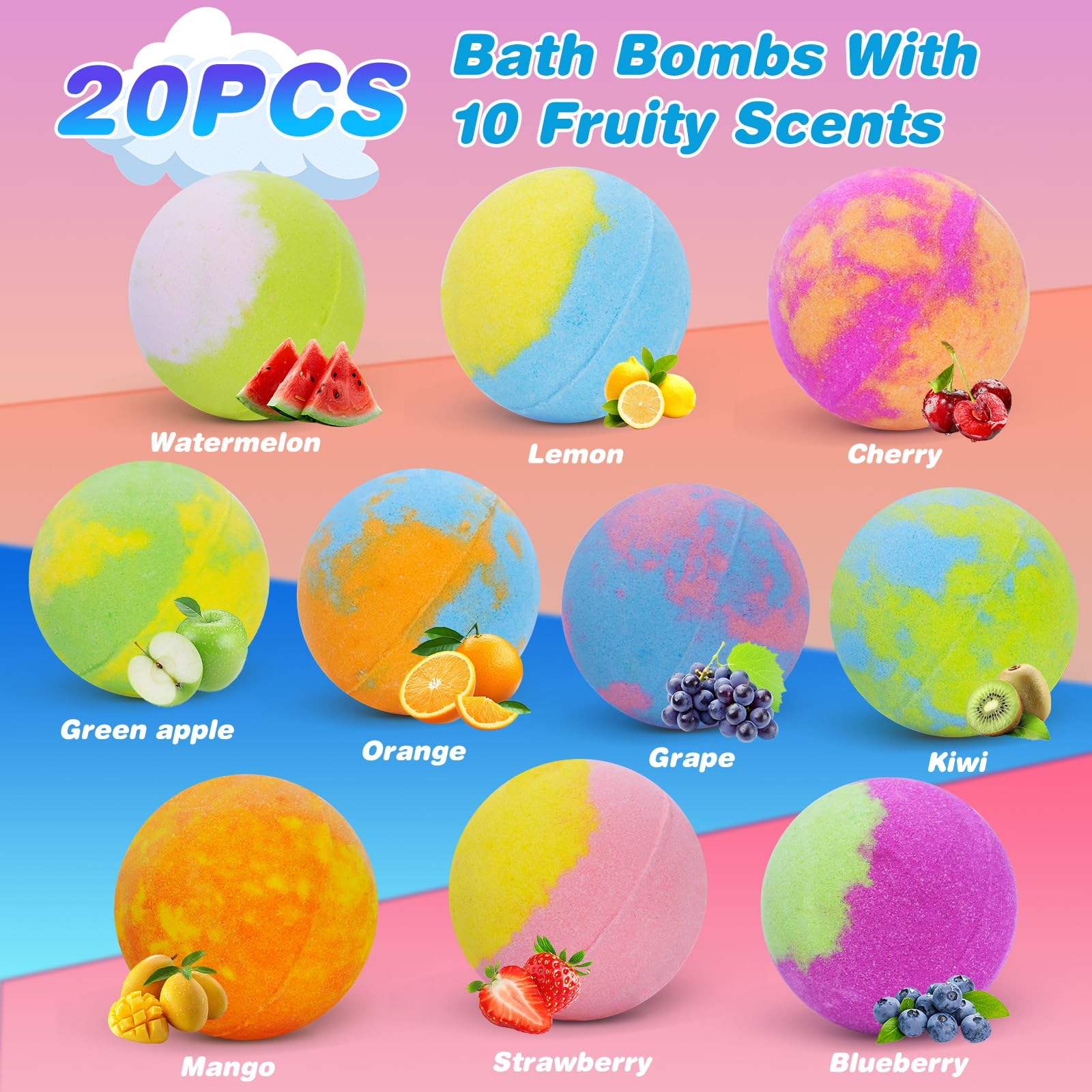 Santrela Bath Bombs for Kids — 20-Pack Surprise Toy Bath Fizzies Gift Set