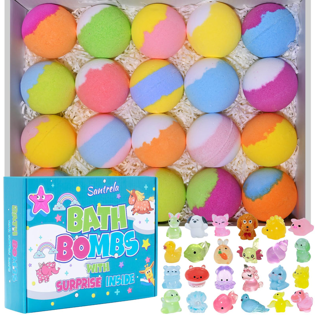 Santrela Bath Bombs for Kids — 20-Pack Surprise Toy Bath Fizzies Gift Set