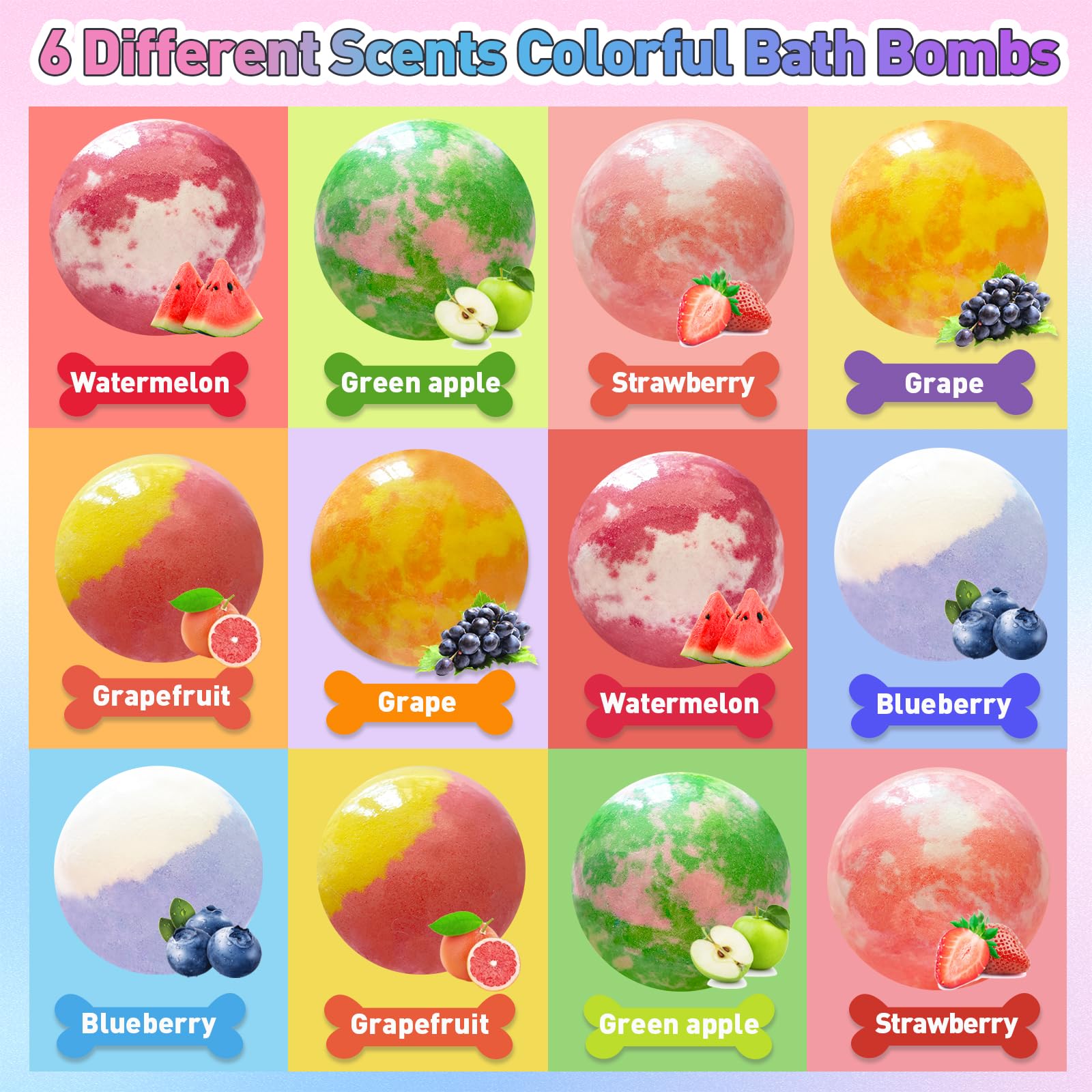 Santrela Kids Bath Bombs with Surprise Inside – 12pc Gift Set with Mermaid Toys & Hair Clips