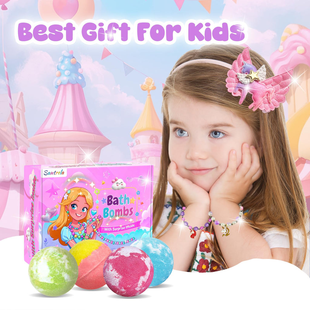 Santrela Kids Bath Bombs with Surprise Jewelry | Unicorn Gift Set