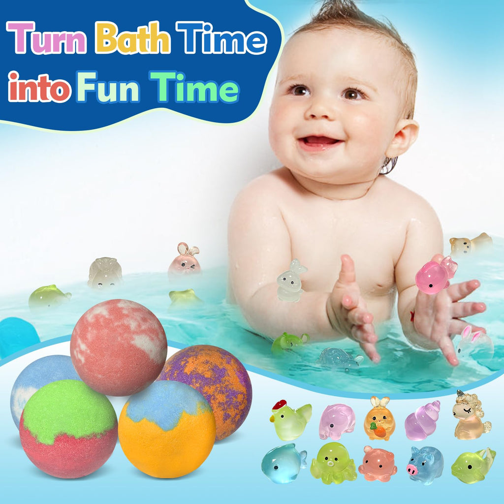 Santrela 30-Pack Kids Bath Bombs with Glow-in-the-Dark Toys | Safe, Scented Gift Set