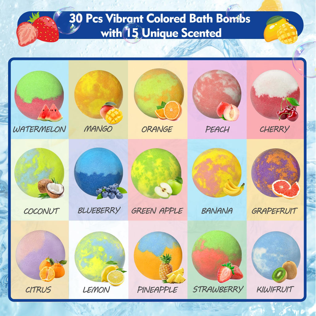 Santrela 30-Pack Kids Bath Bombs with Glow-in-the-Dark Toys | Safe, Scented Gift Set