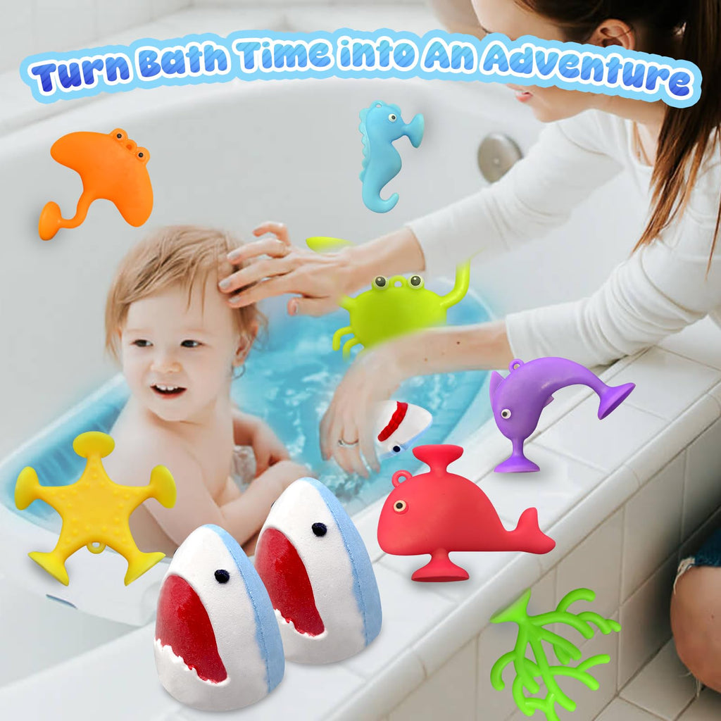 Santrela Shark Bath Bombs for Kids – 8-Pack with Surprise Inside & Suction Toys