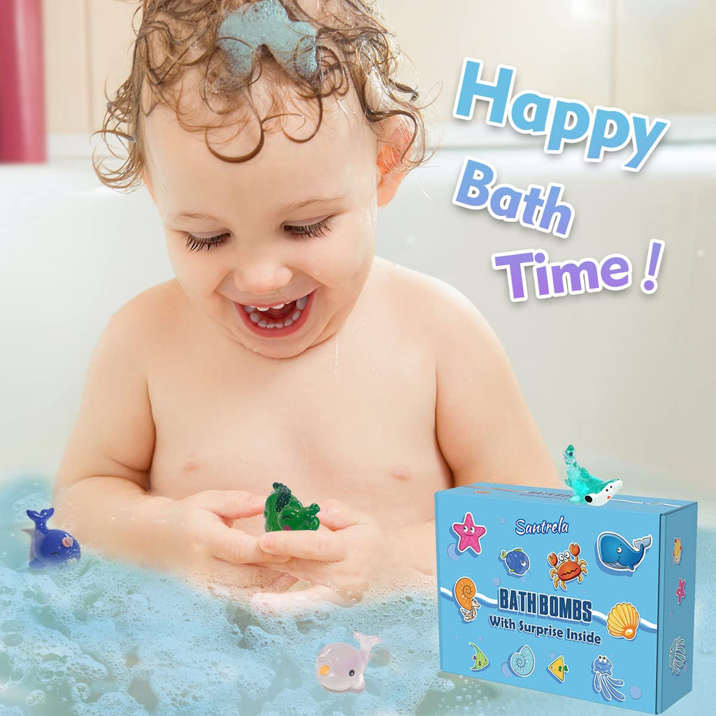 Santrela Sea Shell Bath Bombs for Kids — 12-Pack with Surprise Toys Inside