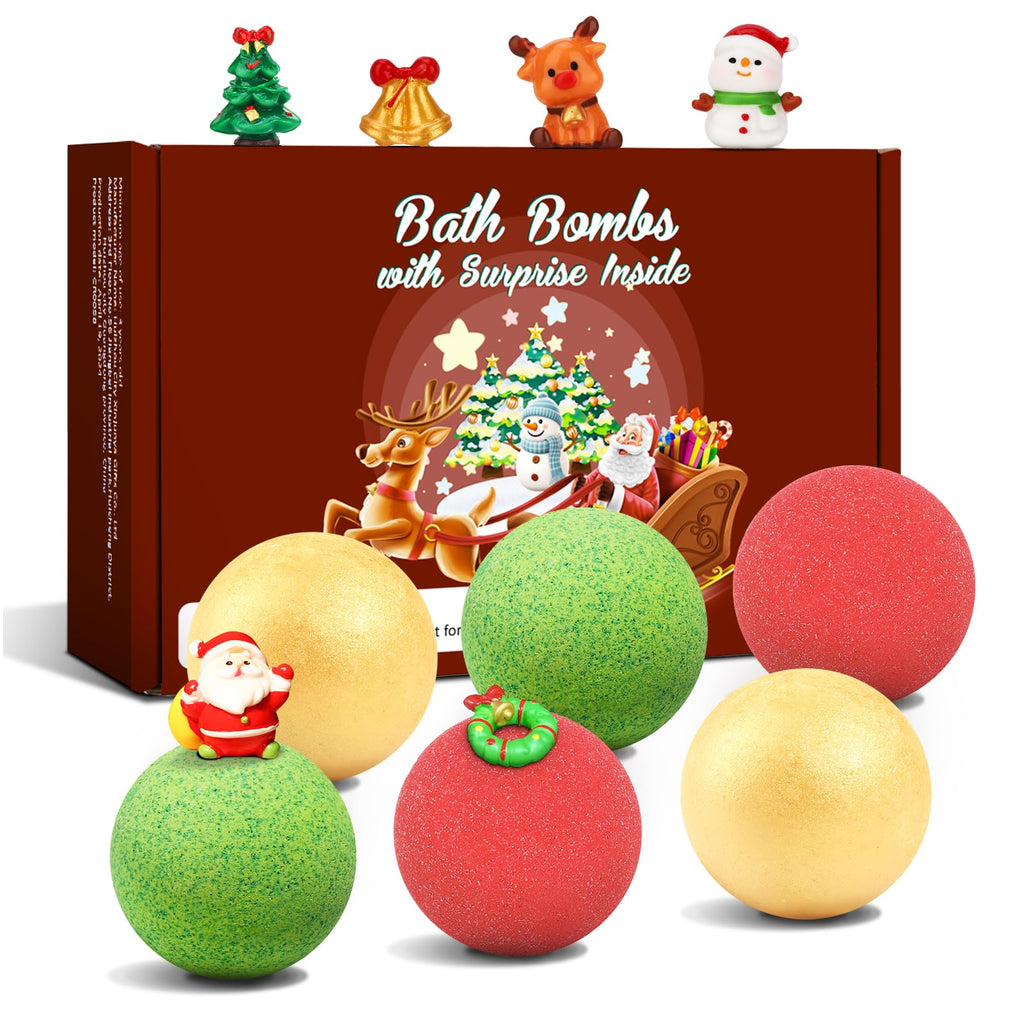 Sanyi Christmas Bath Bombs for Kids with Surprise Toys Inside – 6 Pack Stocking Stuffers