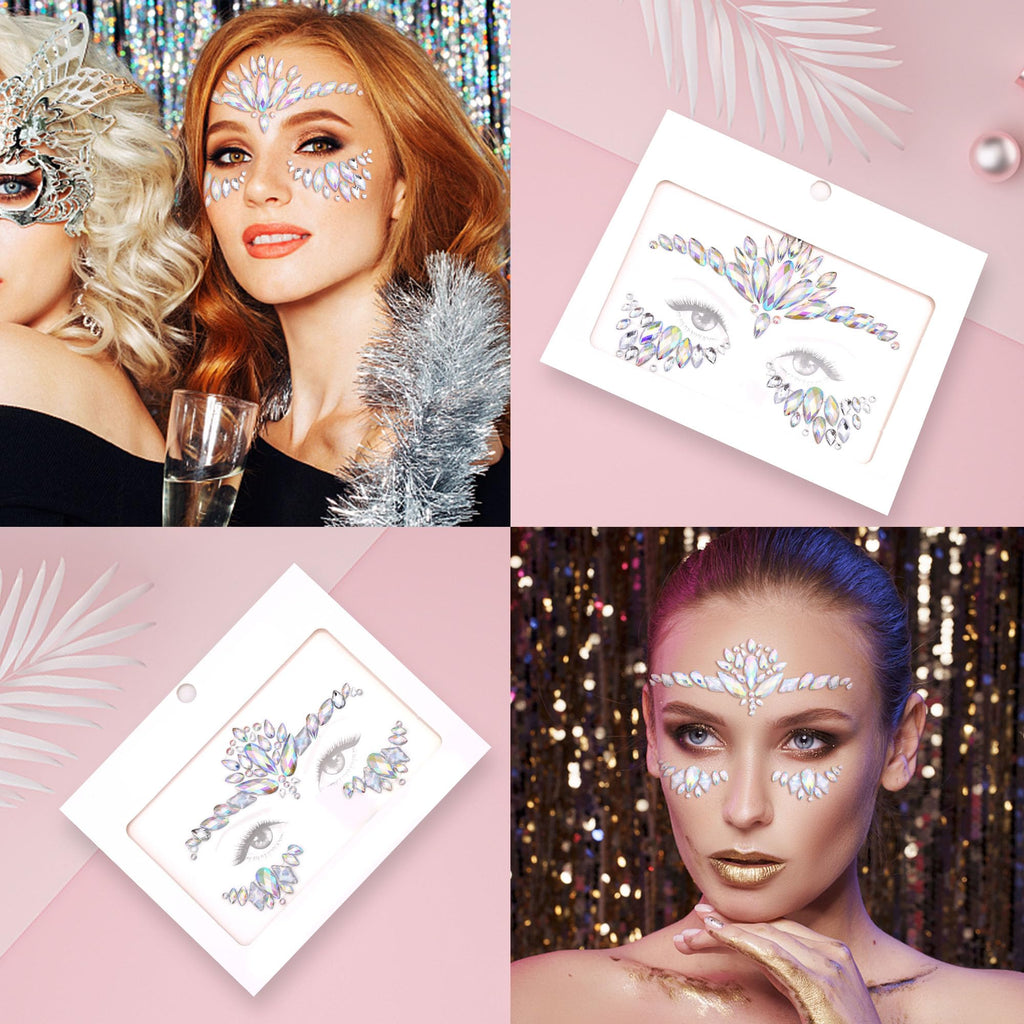 SAOROPEB Face Gems – Mermaid Rainbow Rhinestones (6 Sets) for Festival & Party