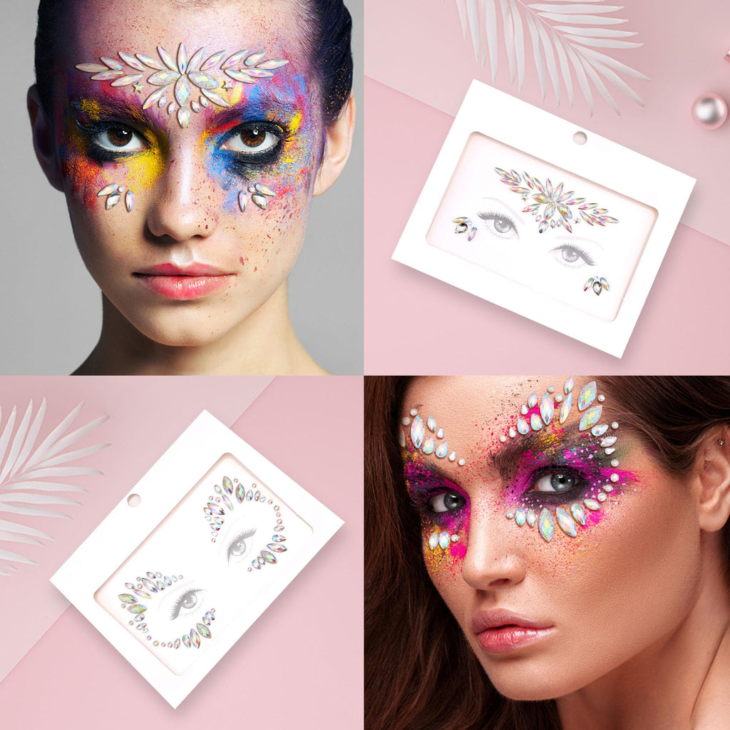SAOROPEB Face Gems – Mermaid Rainbow Rhinestones (6 Sets) for Festival & Party