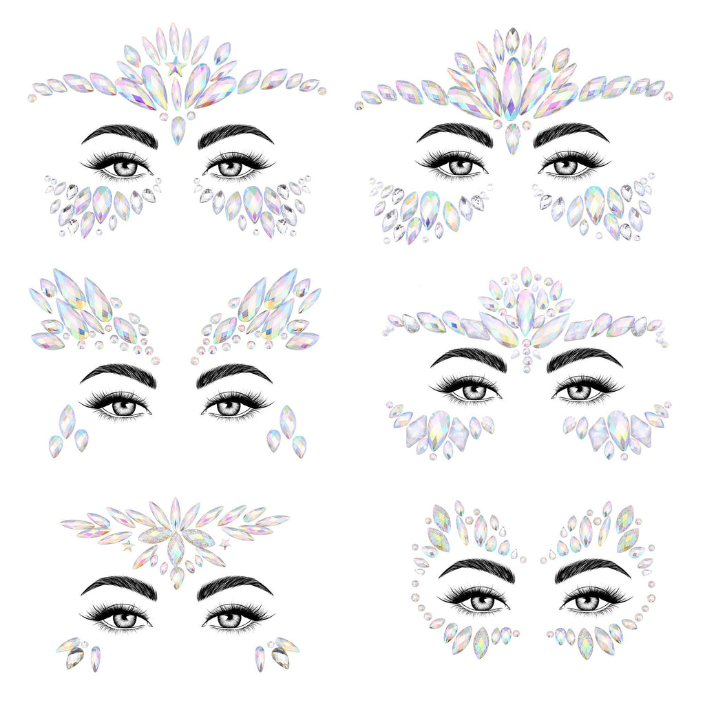SAOROPEB Face Gems – Mermaid Rainbow Rhinestones (6 Sets) for Festival & Party