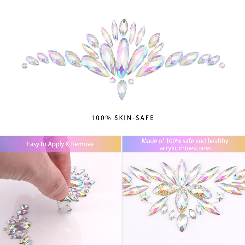 SAOROPEB Face Gems – Mermaid Rainbow Rhinestones (6 Sets) for Festival & Party