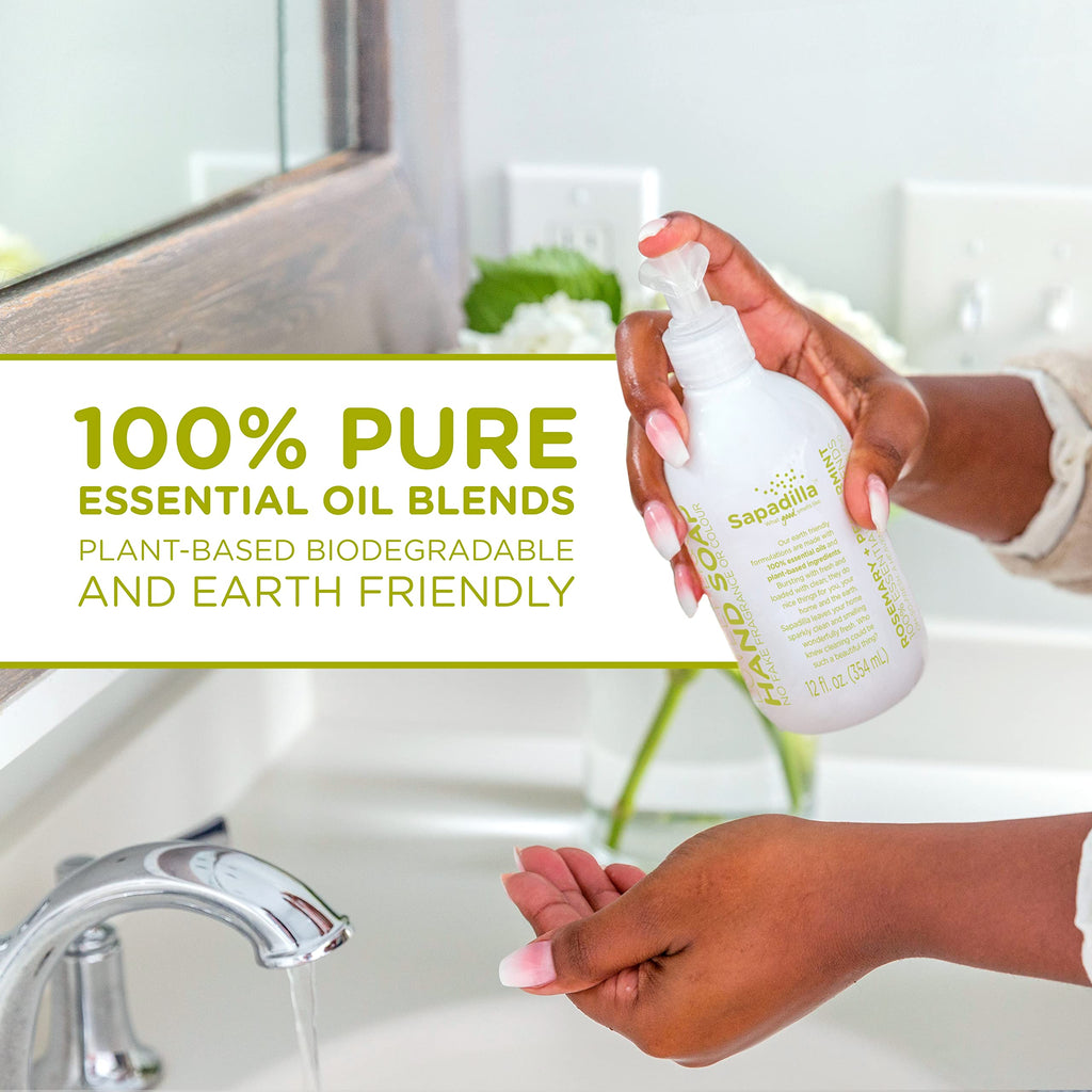 Sapadilla Rosemary + Peppermint Liquid Hand Soap | 12 oz x2 Pack – Plant-Based, Biodegradable