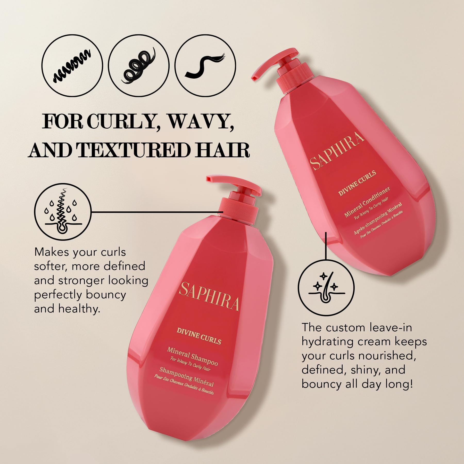Saphira Divine Curls Shampoo & Conditioner Duo (34oz/1 Liter) – Hydrating Curl Care
