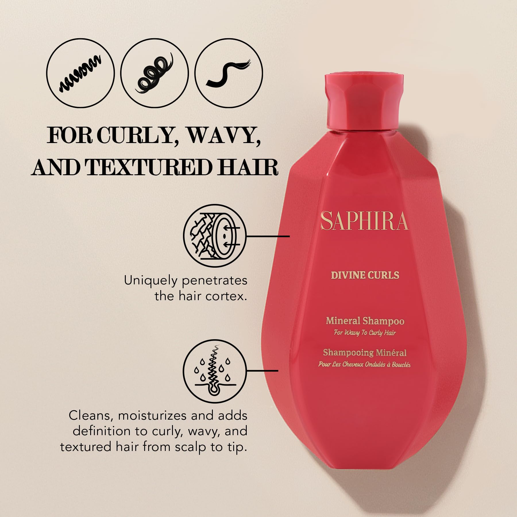 Saphira Divine Curls Shampoo – 8.5oz (250ml) for Defined, Soft Curls