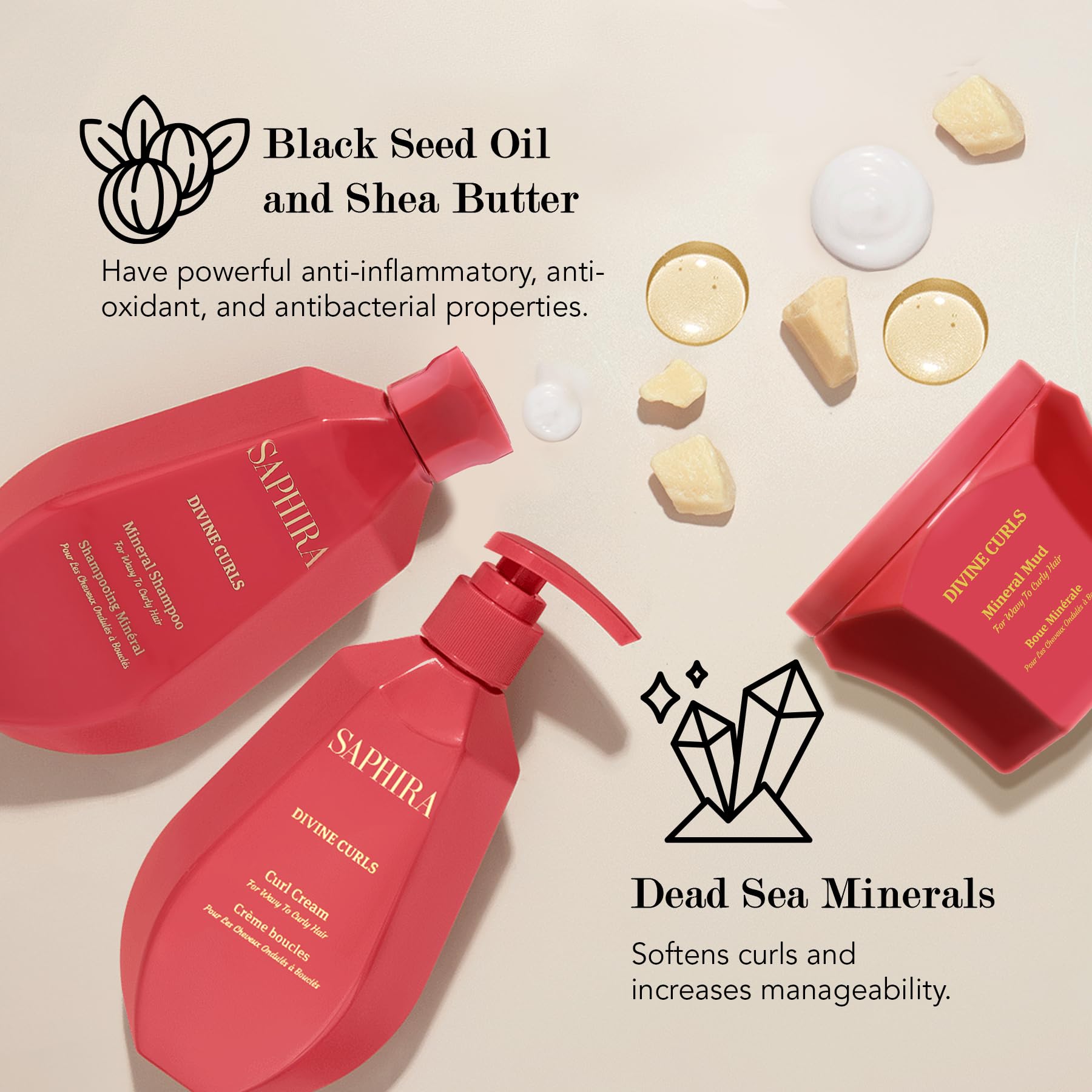 Saphira Divine Curls Kit – Shampoo, Mud, and Curl Cream for Curly Hair