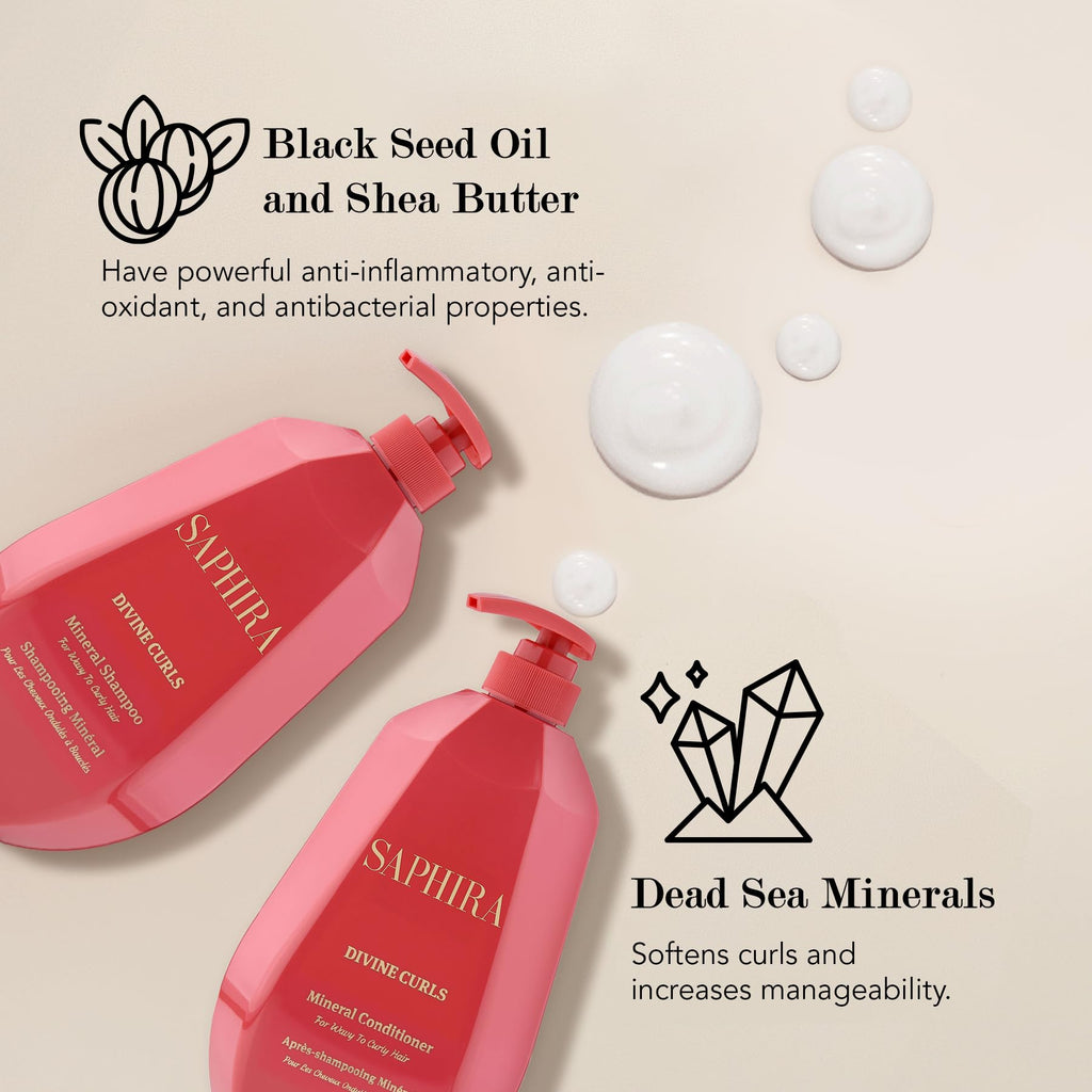 Saphira Divine Curls Shampoo & Conditioner Duo (34oz/1 Liter) – Hydrating Curl Care