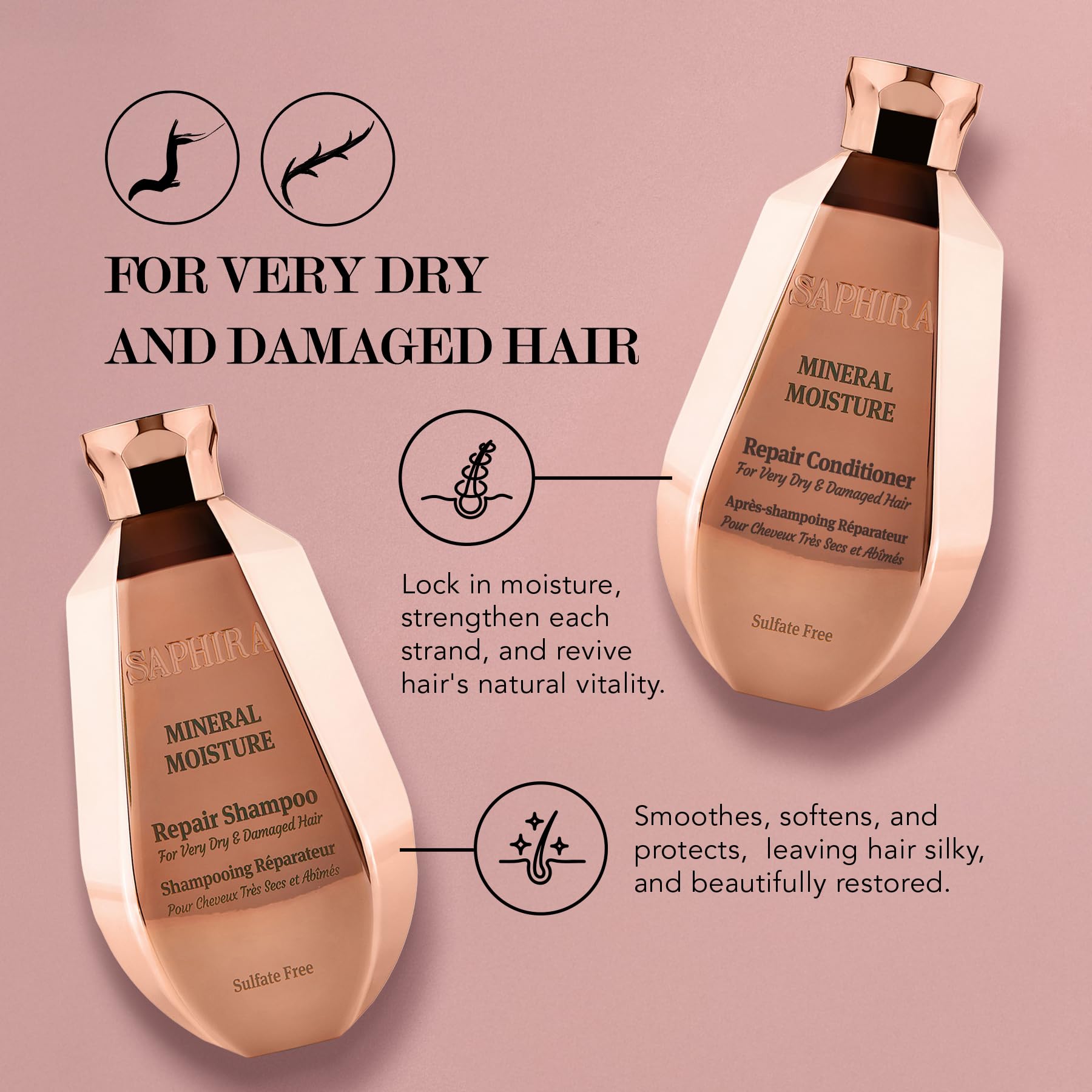 Saphira Mineral Moisture Repair Shampoo & Conditioner Duo Set – 250 ml / 8.5 oz
